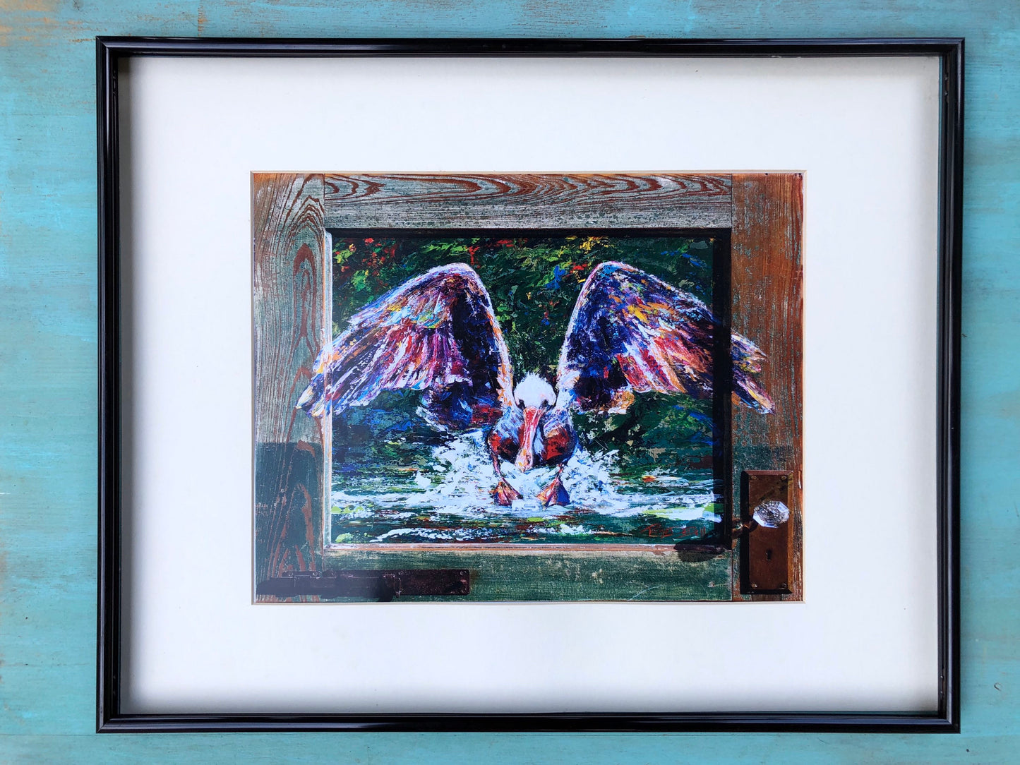 PELICAN PAINTING on ARCHITECTURAL Salvage ** 11" x14" Print of my Original great Blue Heron painting by New Orleans artist, Paige DeBell