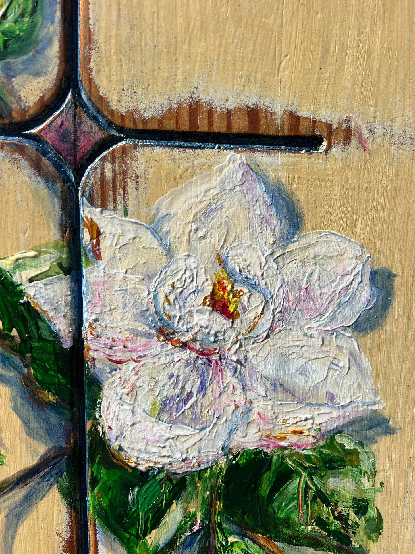 MAGNOLIA Painting on Salvaged CHURCH PEW with Mother Teresa quote* New Orleans artist Paige DeBell.