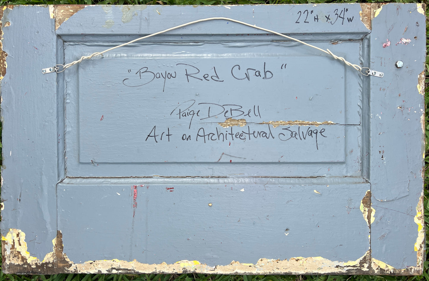 RED CRAB PAINTING Original Crab Painting by Paige DeBell on Reclaimed Door from New Orleans 22” x 34” Coastal Wall Fine Art Rustic Nautical