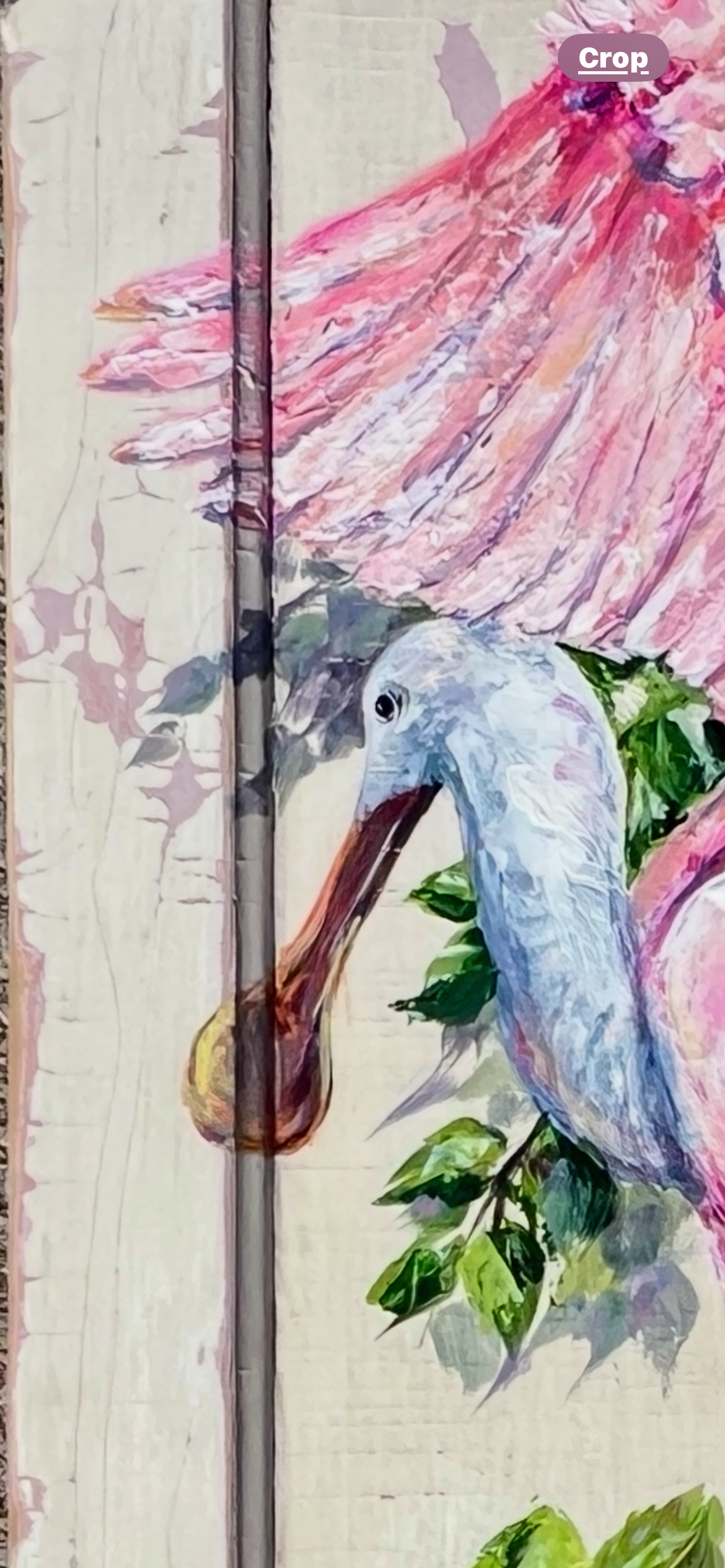 Roseate Spoonbill Painting by New Orleans Artist Paige DeBell – Original Coastal Bird Art on Salvaged Door – Pink Coastal Wall Decor