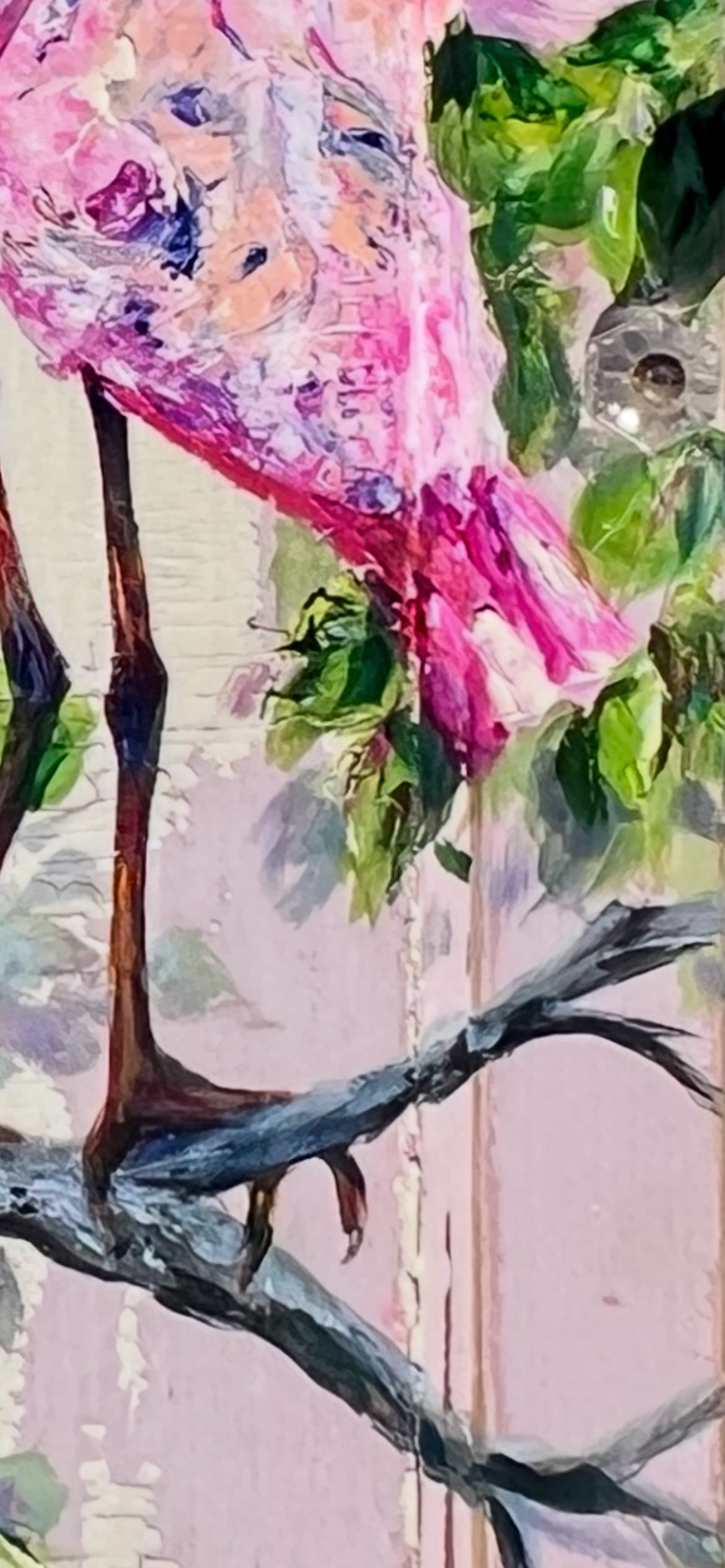 Roseate Spoonbill Painting by New Orleans Artist Paige DeBell – Original Coastal Bird Art on Salvaged Door – Pink Coastal Wall Decor