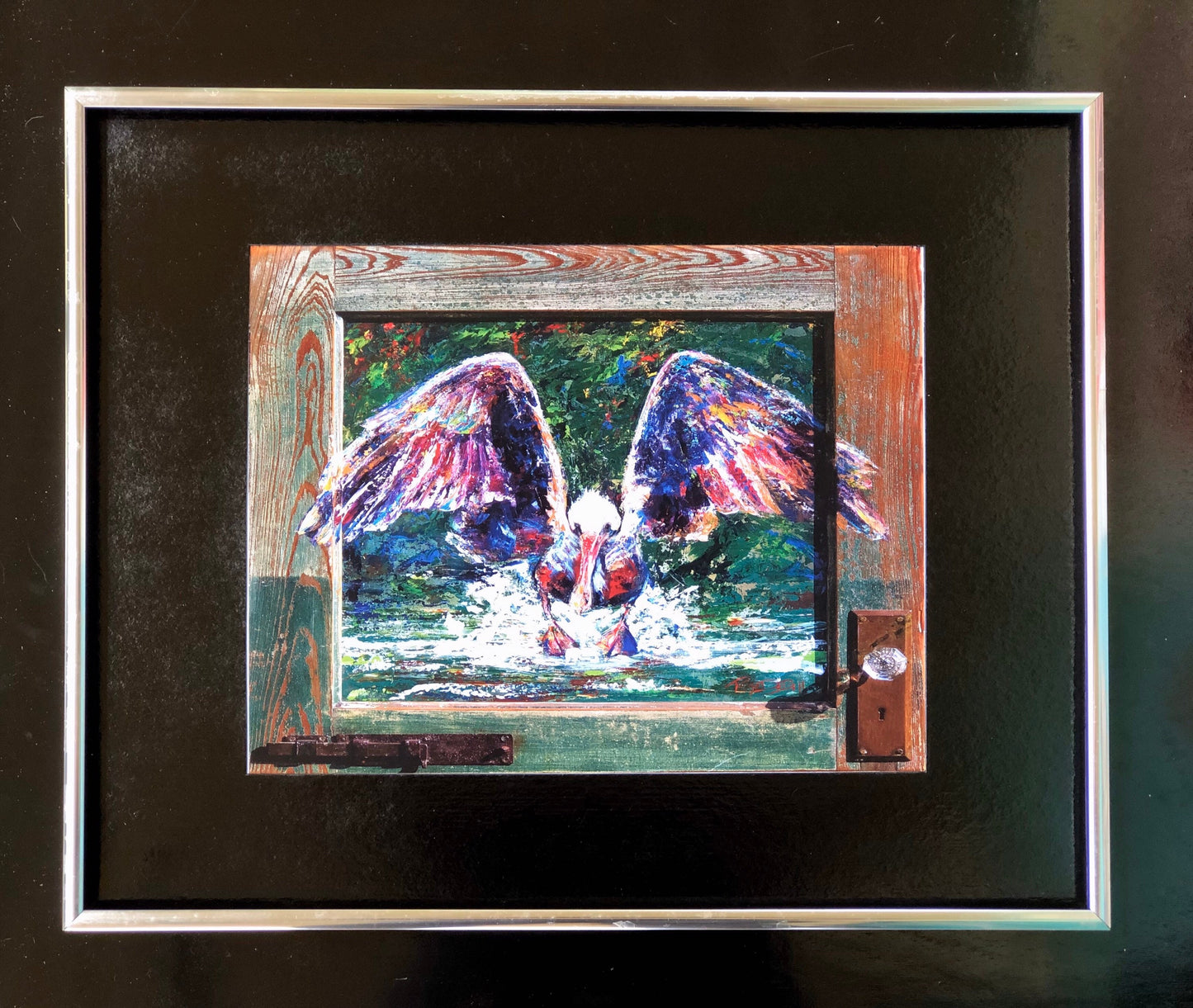 PELICAN PAINTING on ARCHITECTURAL Salvage ** 11" x14" Print of my Original great Blue Heron painting by New Orleans artist, Paige DeBell