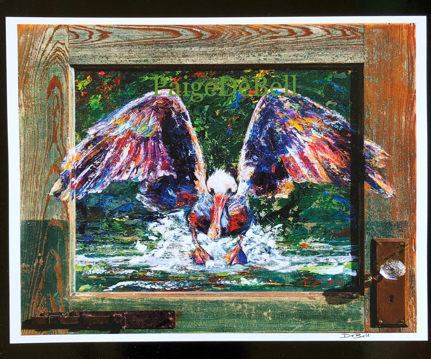 PELICAN PAINTING on ARCHITECTURAL Salvage ** 11" x14" Print of my Original great Blue Heron painting by New Orleans artist, Paige DeBell