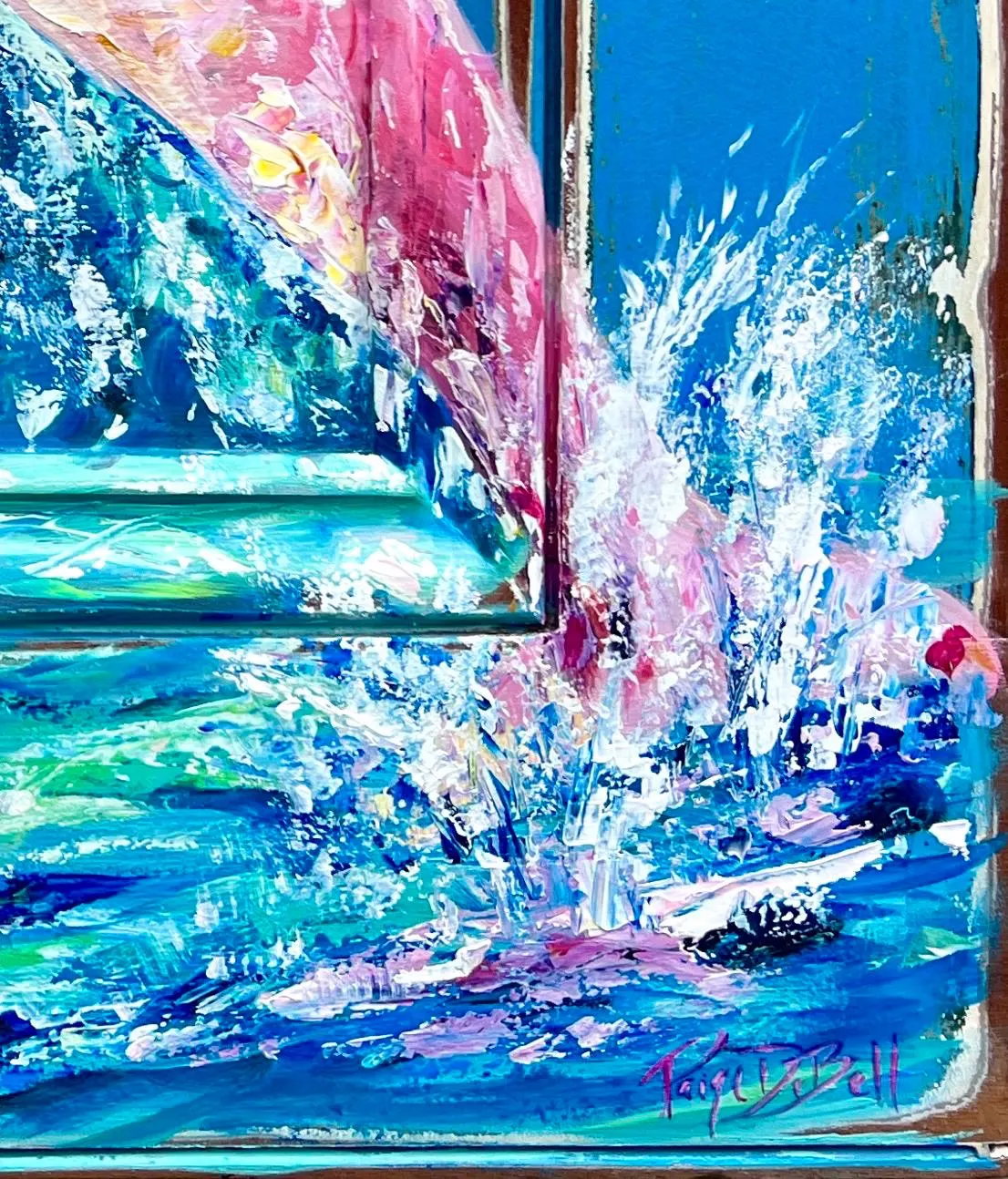 PINK DOLPHIN PAINTING Pinky and Pinkette the real pink dolphins in the Mississippi River. New Orleans artist, Paige DeBell 24”x29”