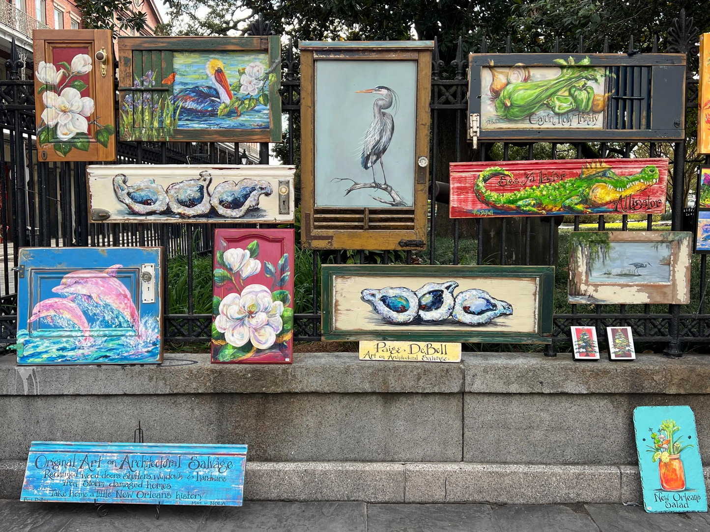 Original BLUE HERON Painting on local salvaged wood door. **The Morning Hunt**New Orleans artist: Paige DeBell 24” x 15”