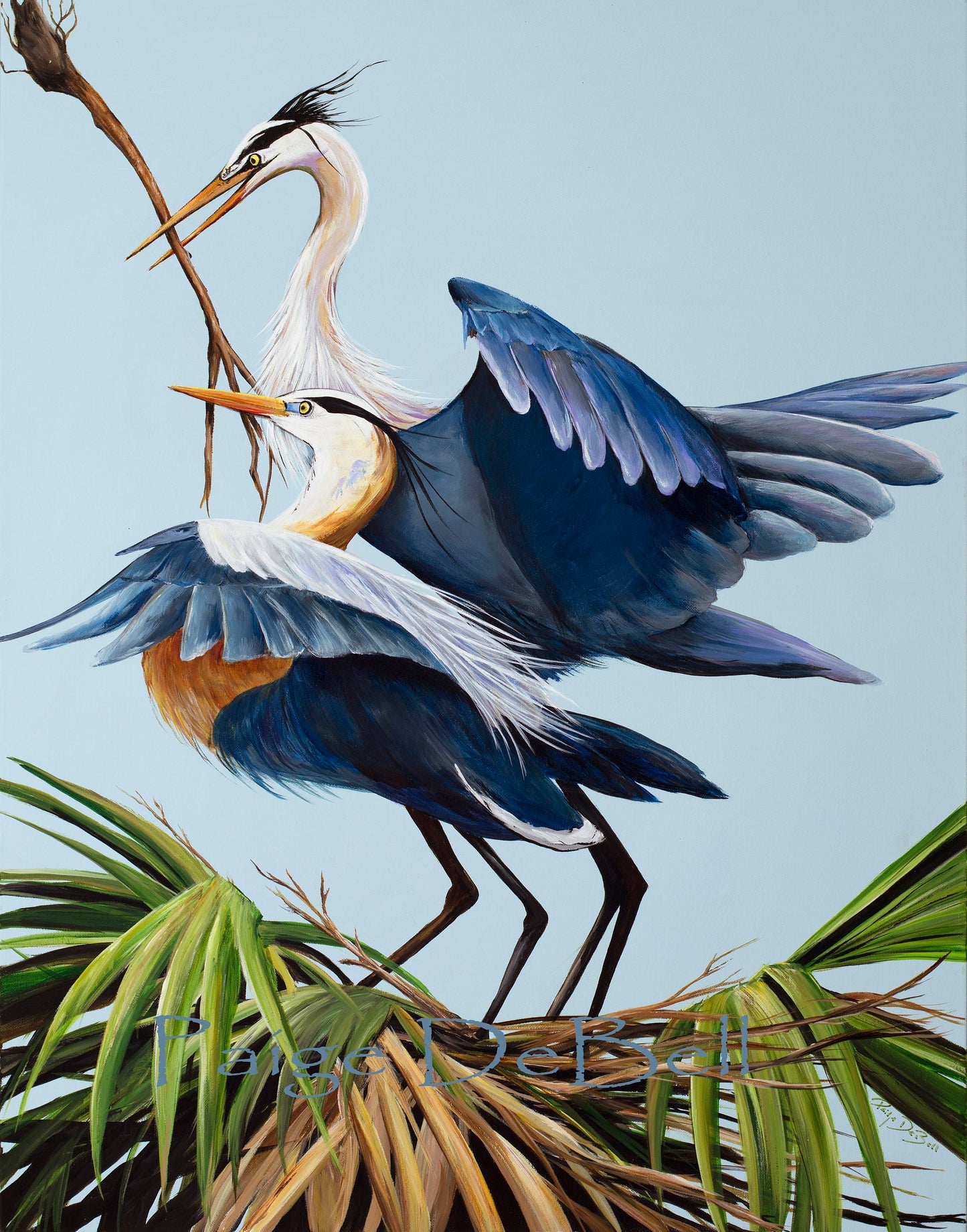 BLUE HERONS NESTING Painting ** 11" x 14" Print of my Original by New Orleans artist, Paige DeBell