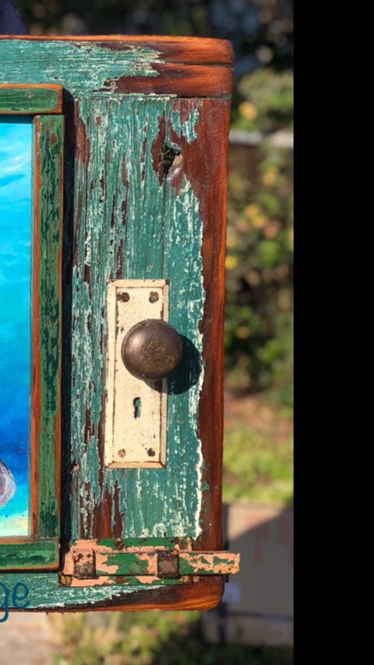 MANATEE FAMILY Original Painting on a Kartina Damaged Door by New Orleans artist, Paige DeBell** Fine Art Original Painting 21 x 31