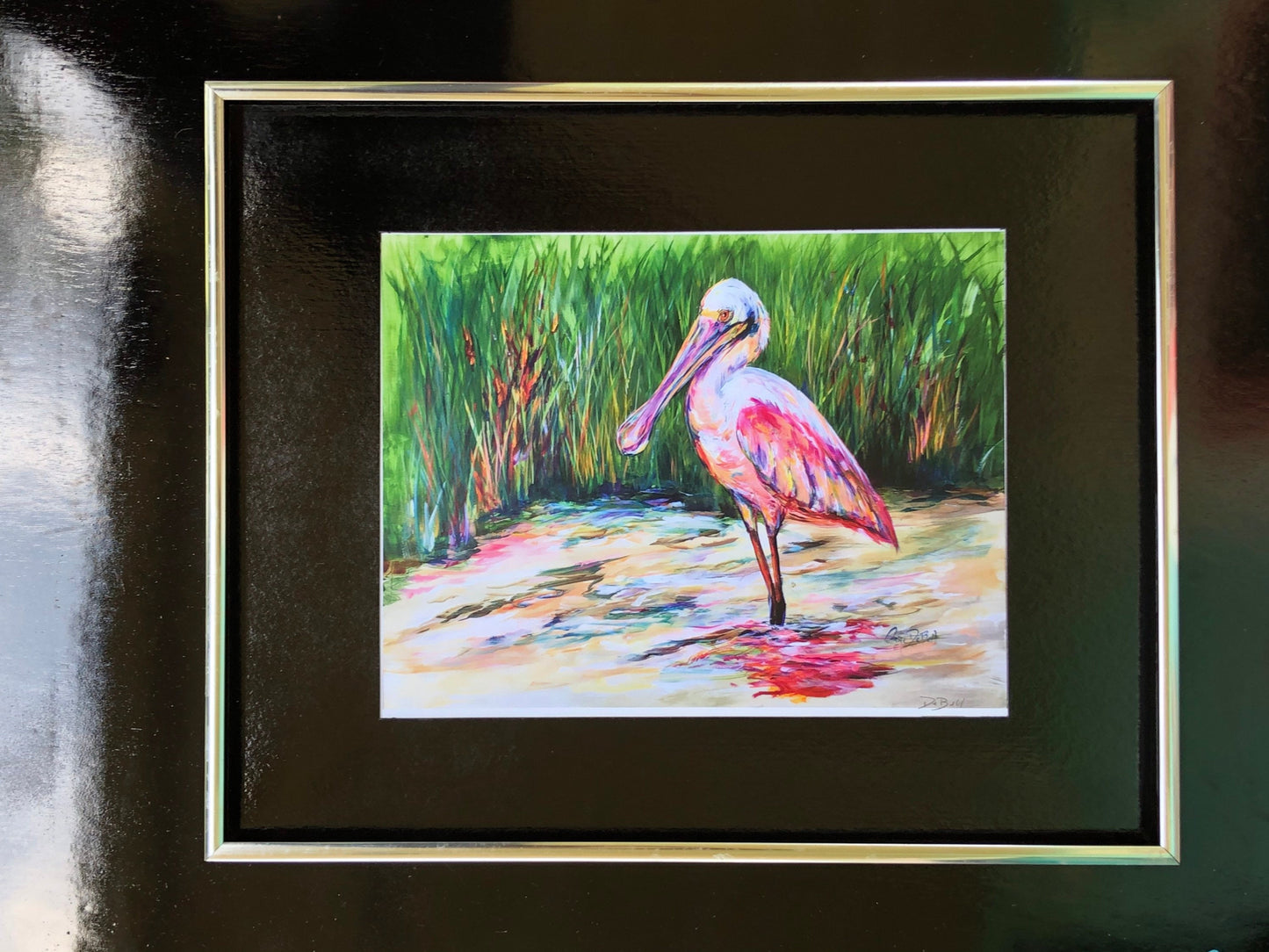 ROSEATE SPOONBILL ** 11" x14" Print of Original New Orleans artist Paige DeBell. Art on architectural salvage and Katrina wood.
