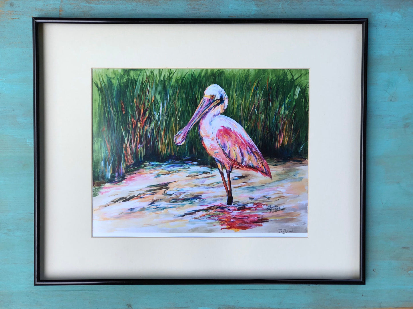 ROSEATE SPOONBILL ** 11" x14" Print of Original New Orleans artist Paige DeBell. Art on architectural salvage and Katrina wood.
