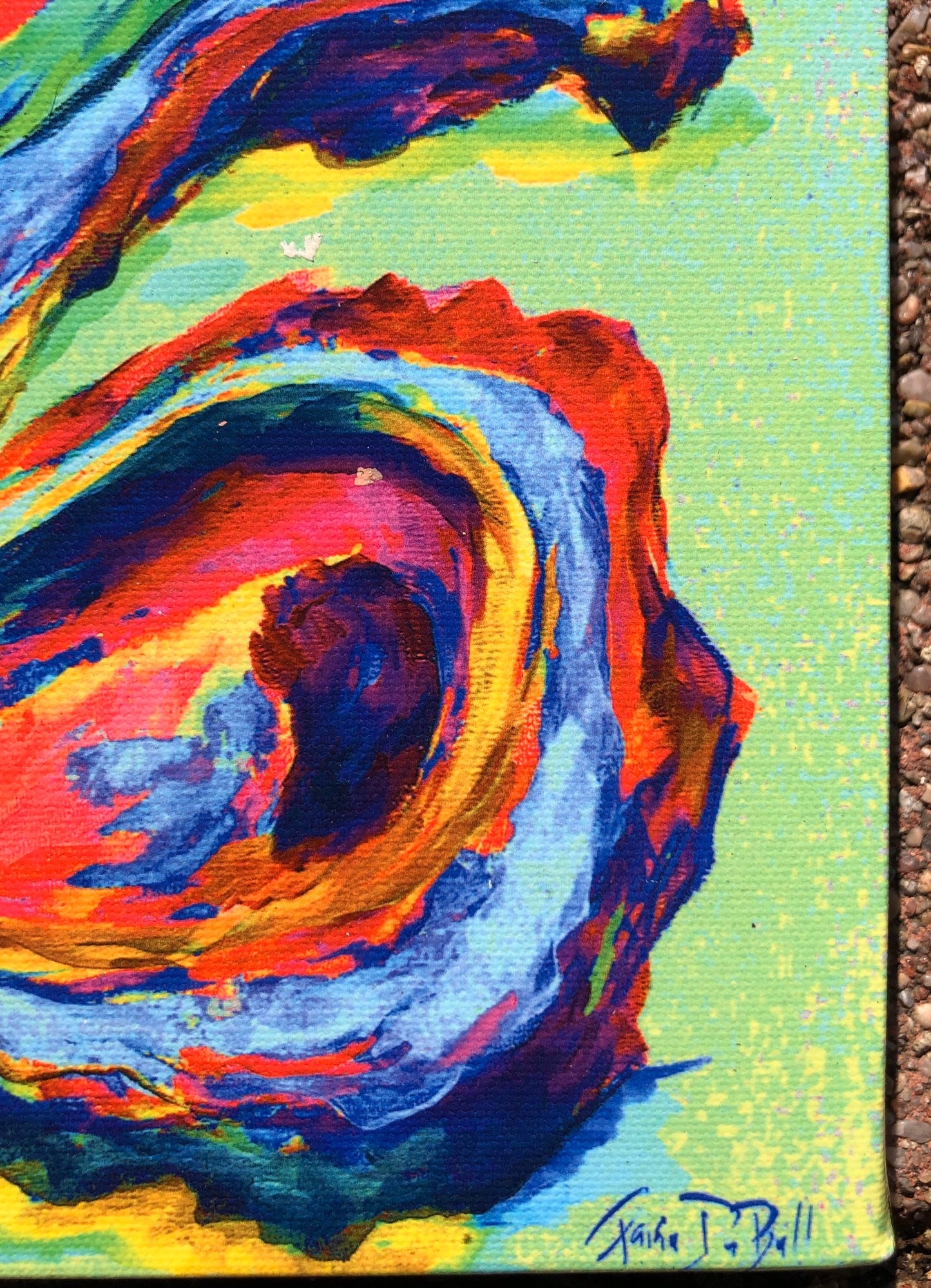 COLORFUL OYSTER PAINTING ** 8X8 Stretched Canvas Giclee of my original painting by New Orleans artist, Paige DeBell