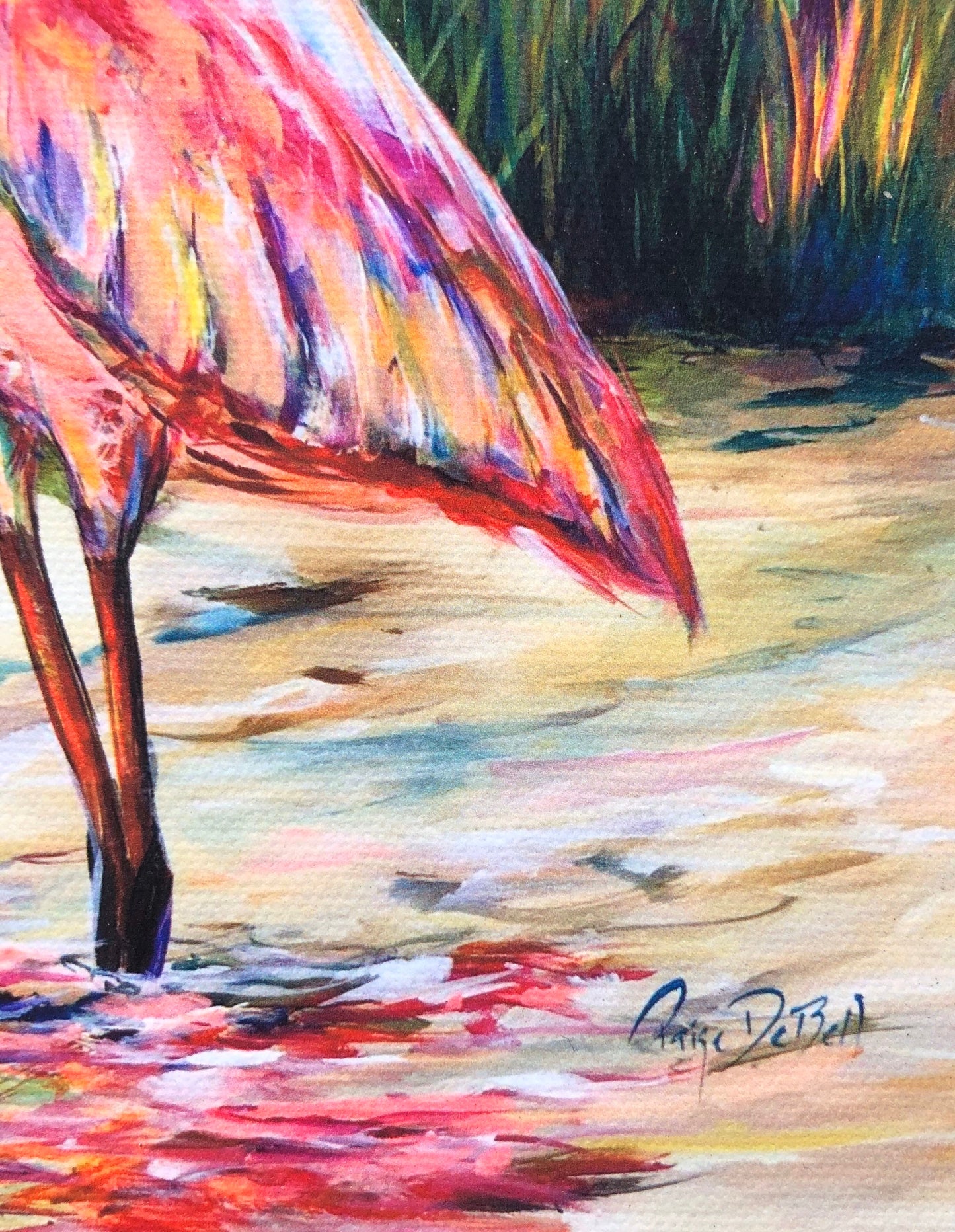 ROSEATE SPOONBILL ** 8x8 Stretched Canvas Giclee of Original by New Orleans artist Paige DeBell. Art on Architectural Salvage