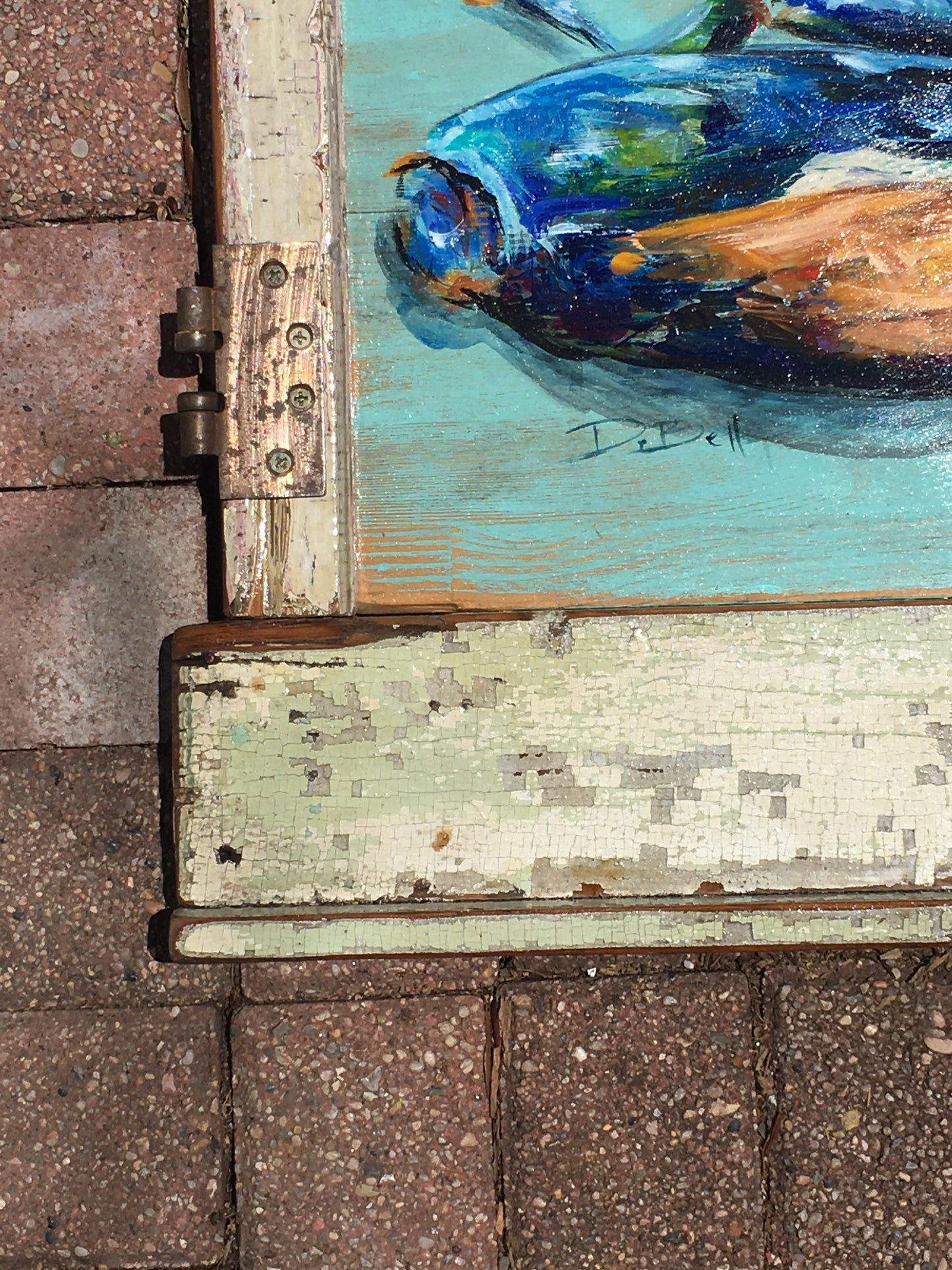 Big Claw BLUE CRAB Original Painting on Architectural Salvage from New Orleans**Fine Art by Paige DeBell
