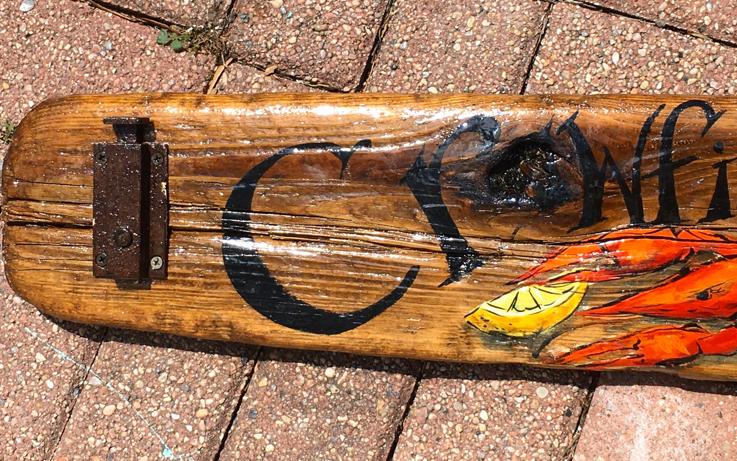 CRAWFISH BOIL PAINTING on a Large piece of Driftwood from the Mississippi River by Paige DeBell, New Orleans artist