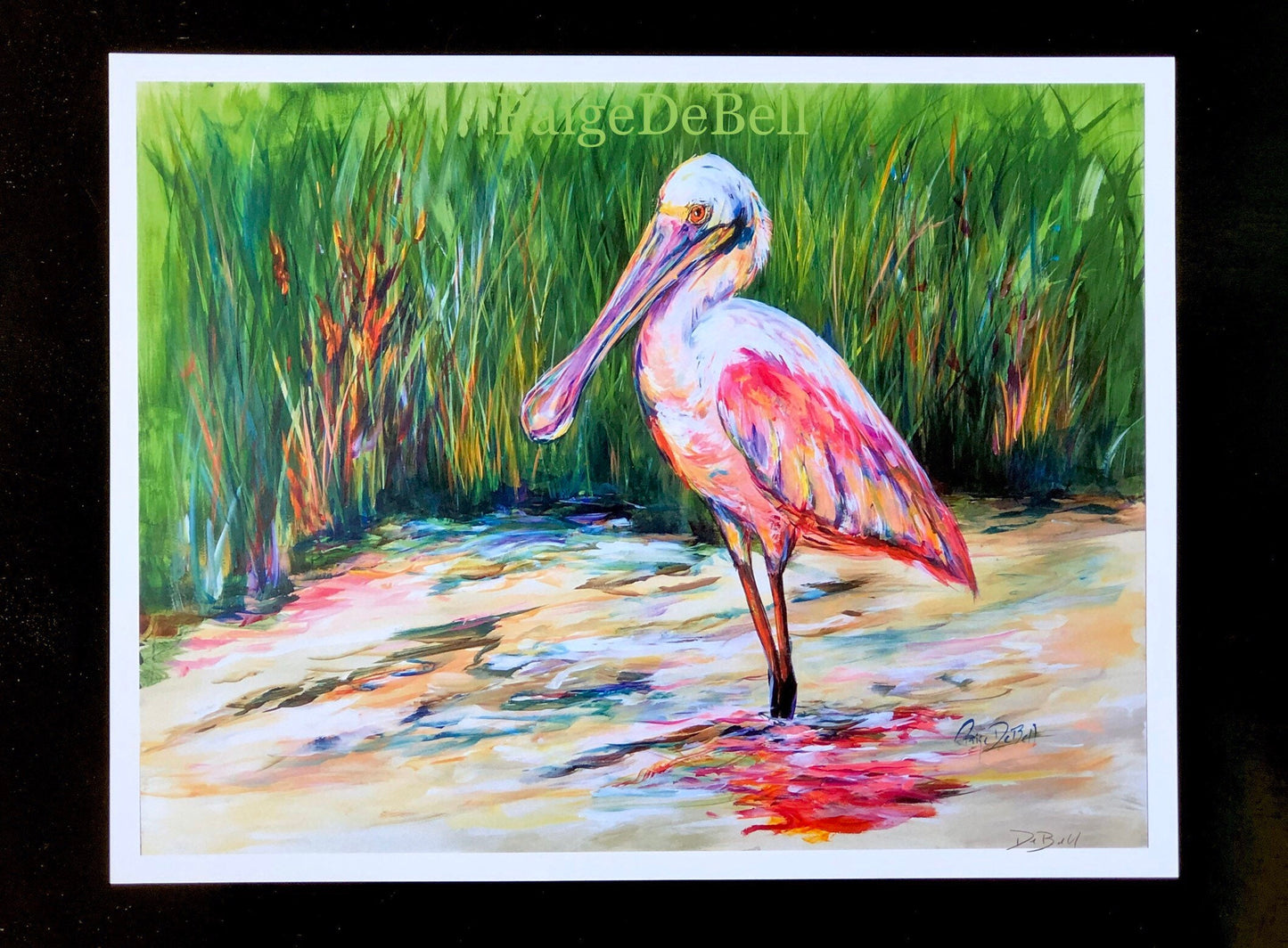 ROSEATE SPOONBILL ** 11" x14" Print of Original New Orleans artist Paige DeBell. Art on architectural salvage and Katrina wood.