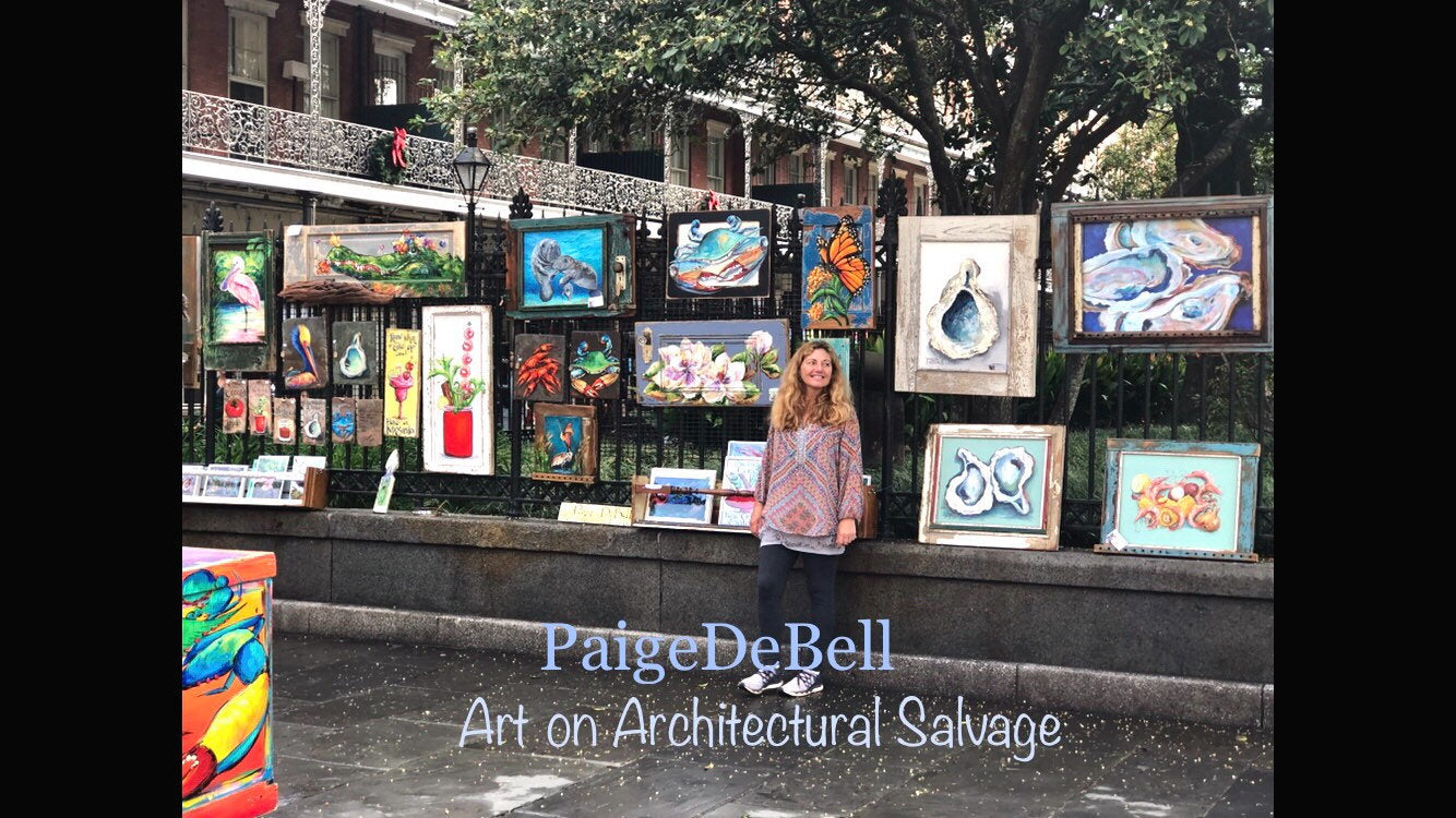CRAWFISH BOIL ** 8x8" Stretched Canvas Giclee of my original painting by New Orleans artist, Paige DeBell on Architectural Salvage