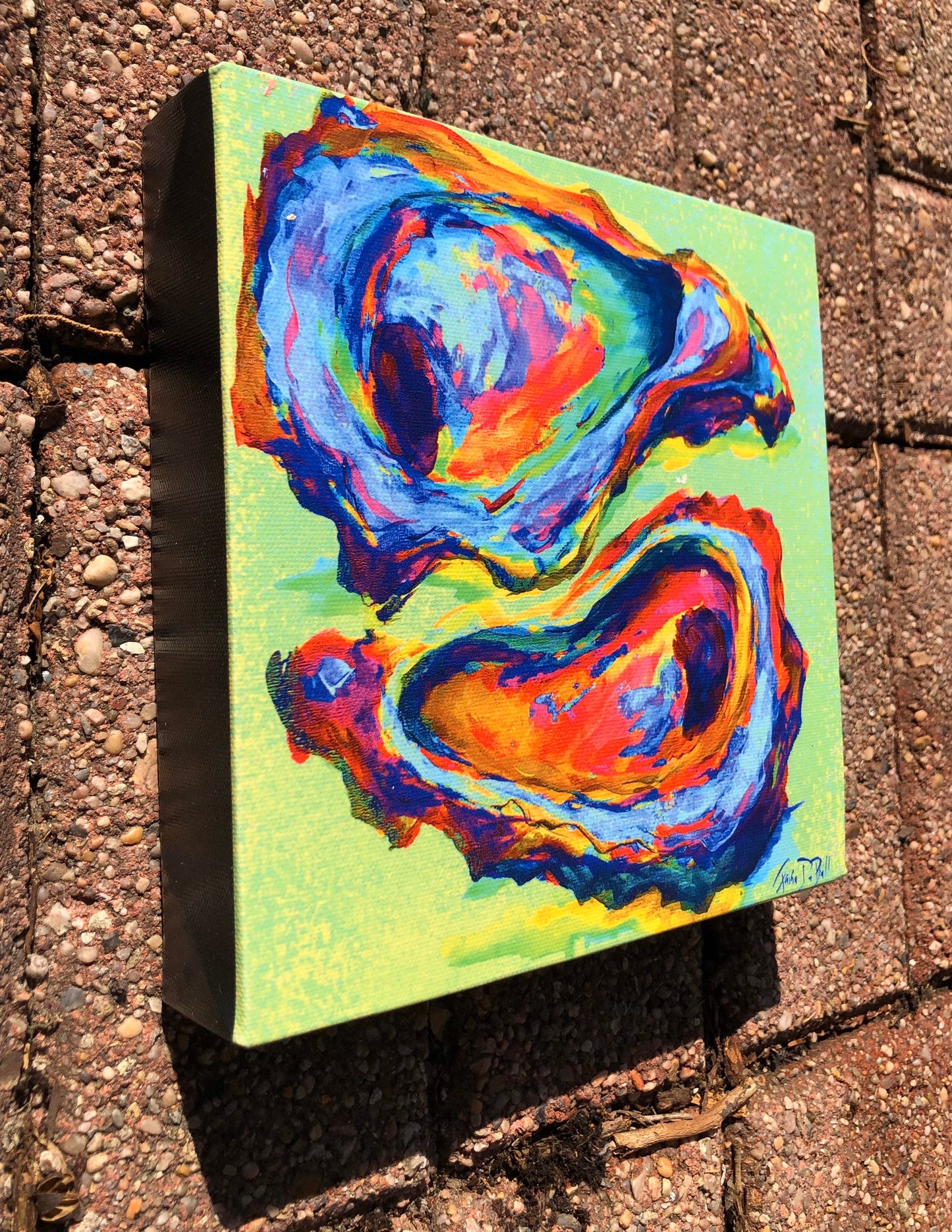 COLORFUL OYSTER PAINTING ** 8X8 Stretched Canvas Giclee of my original painting by New Orleans artist, Paige DeBell