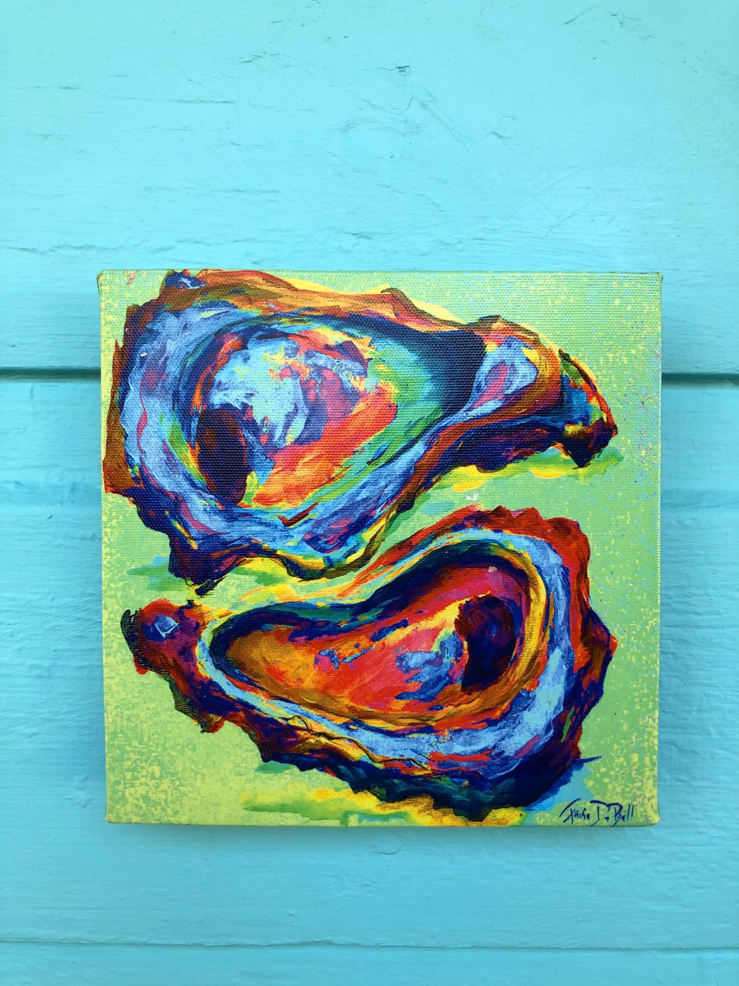 COLORFUL OYSTER PAINTING ** 8X8 Stretched Canvas Giclee of my original painting by New Orleans artist, Paige DeBell