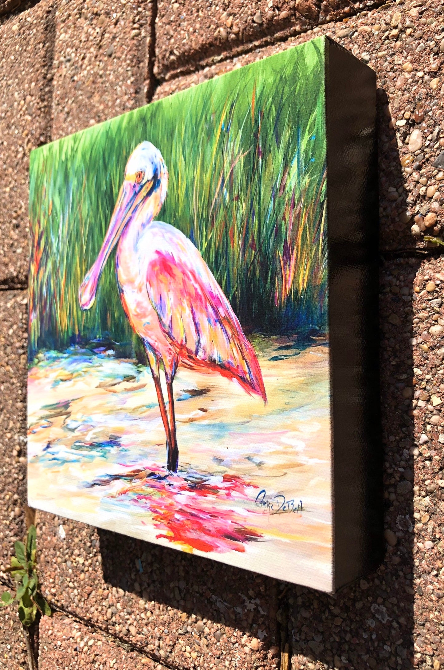 ROSEATE SPOONBILL ** 8x8 Stretched Canvas Giclee of Original by New Orleans artist Paige DeBell. Art on Architectural Salvage