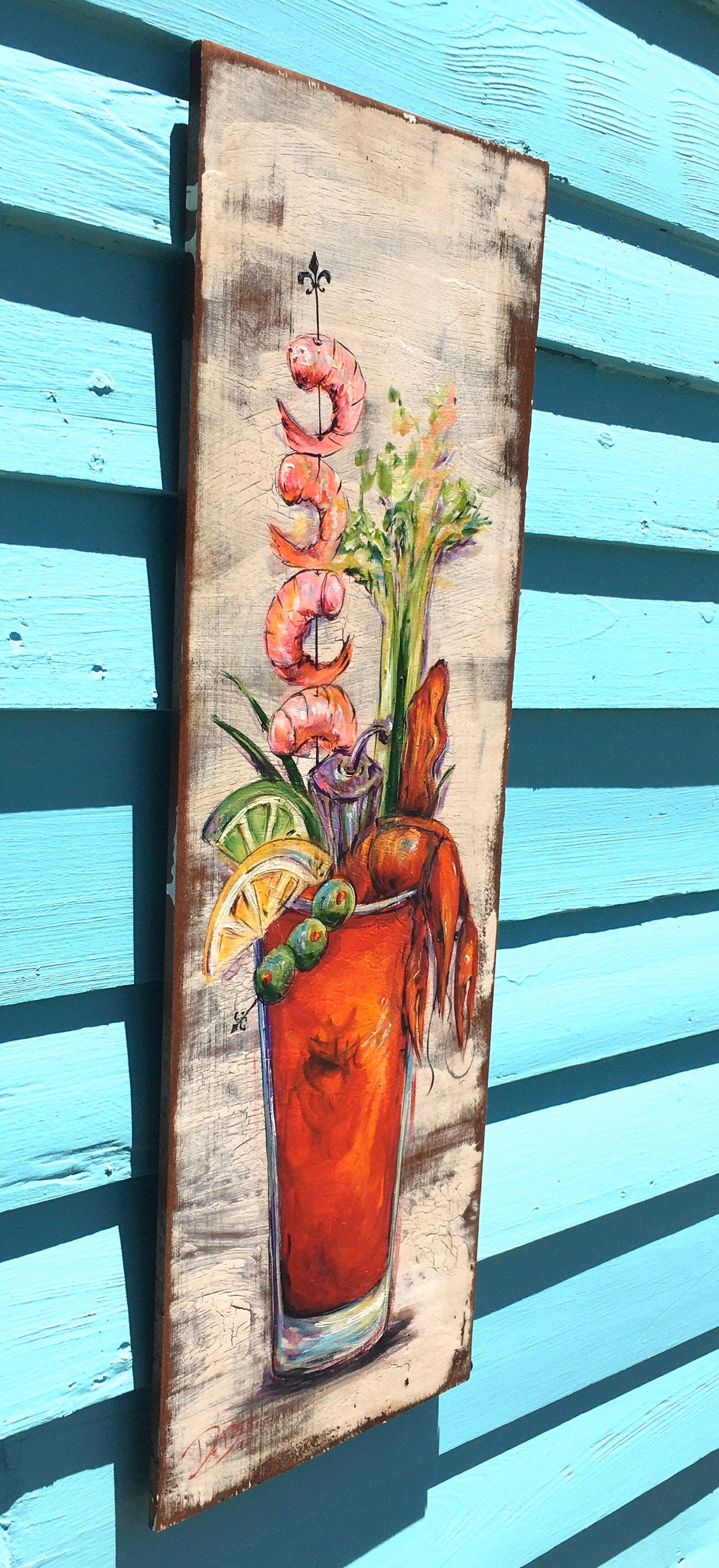 CAJUN BLOODY MARY Painting ** Original Bar Art on Architectural Salvage from New Orleans by Paige DeBell * 32 x 11