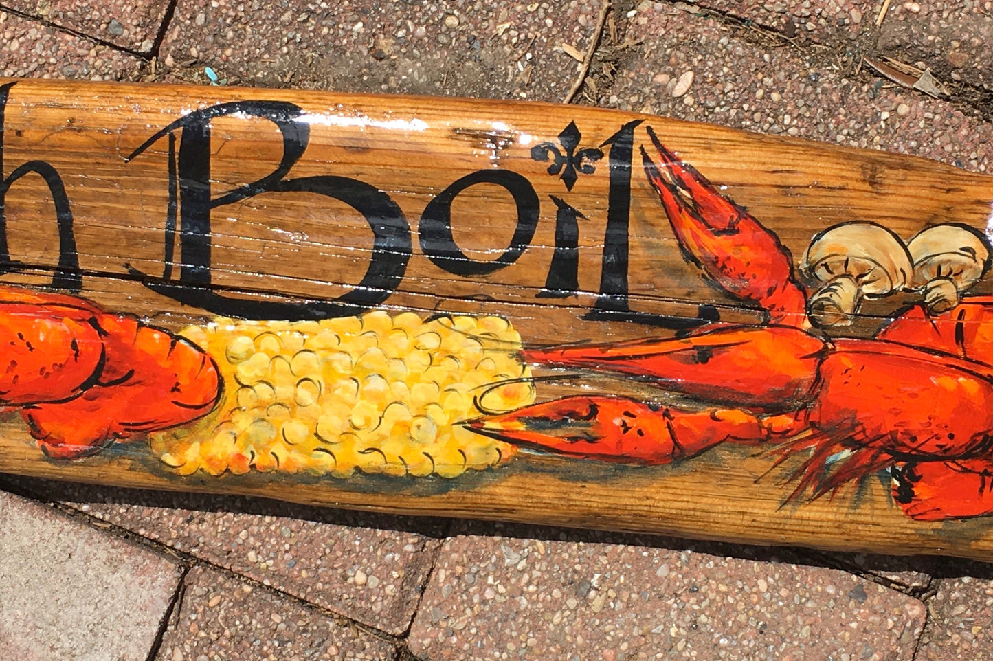 CRAWFISH BOIL PAINTING on a Large piece of Driftwood from the Mississippi River by Paige DeBell, New Orleans artist