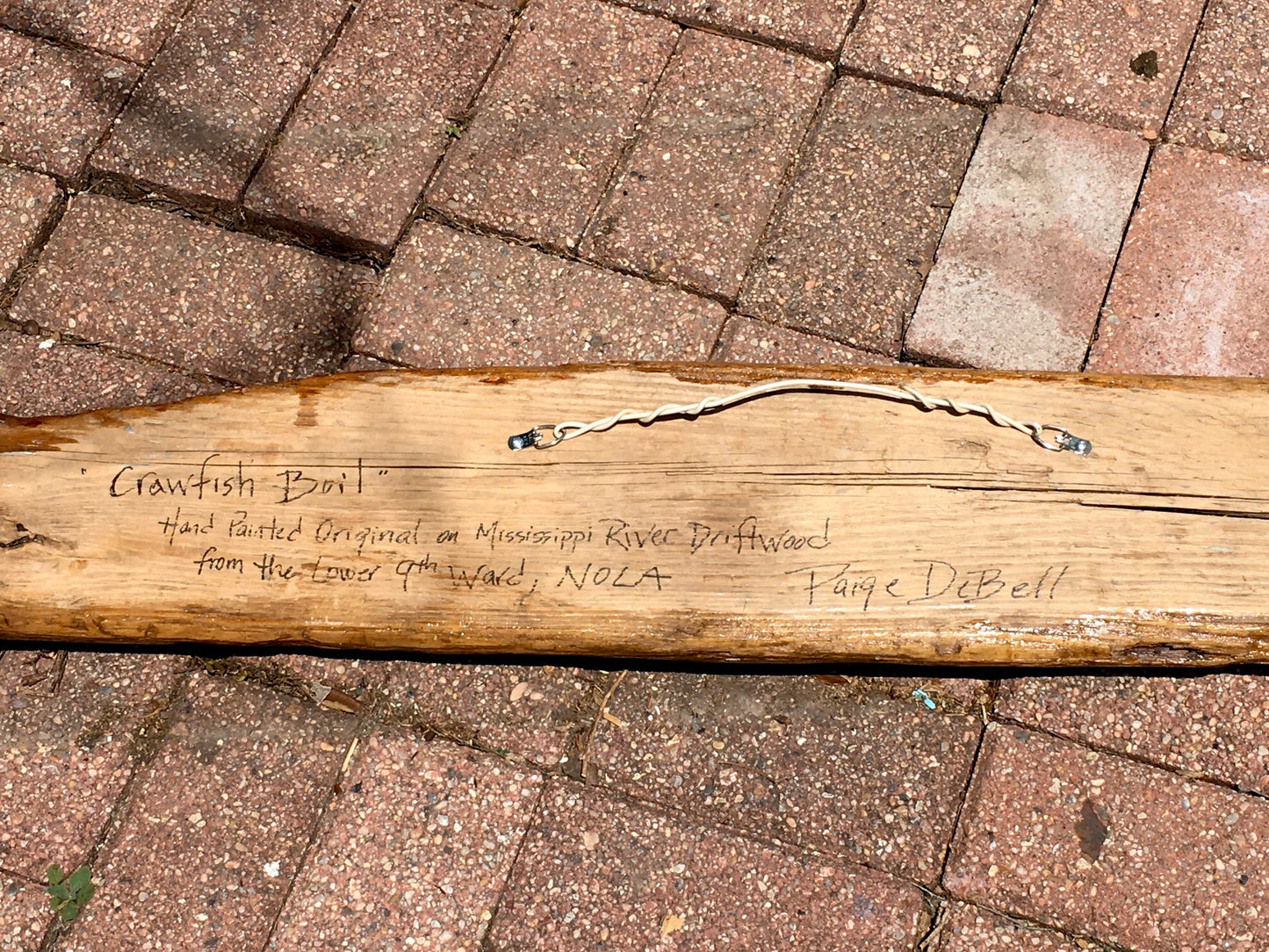 CRAWFISH BOIL PAINTING on a Large piece of Driftwood from the Mississippi River by Paige DeBell, New Orleans artist