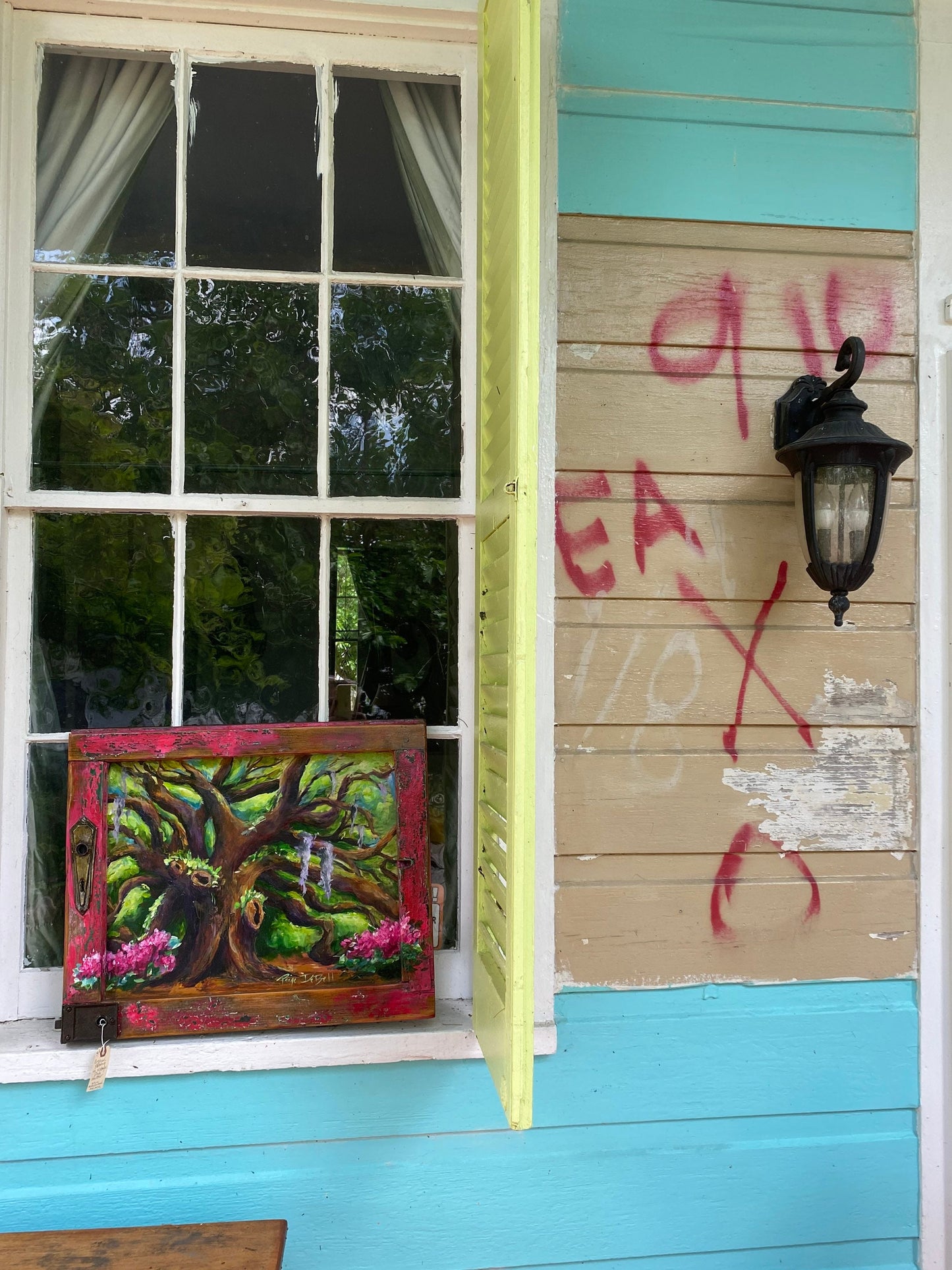 AZALEAS Under the OAKS Original painting on Architectural Salvage frame.