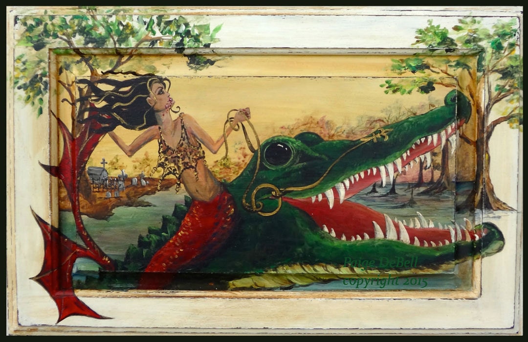 VAMPIRE MERMAID Riding an ALLIGATOR ** 11" x17" Print of Original Acrylic on Canvas
