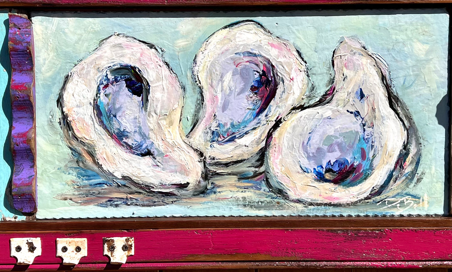 OYSTER SHELLS Painting on Architectural Salvage by New Orleans artist, Paige DeBell