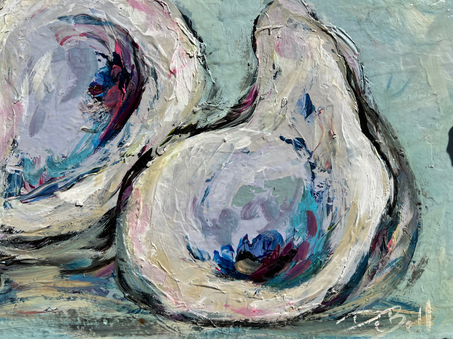 OYSTER SHELLS Painting on Architectural Salvage by New Orleans artist, Paige DeBell
