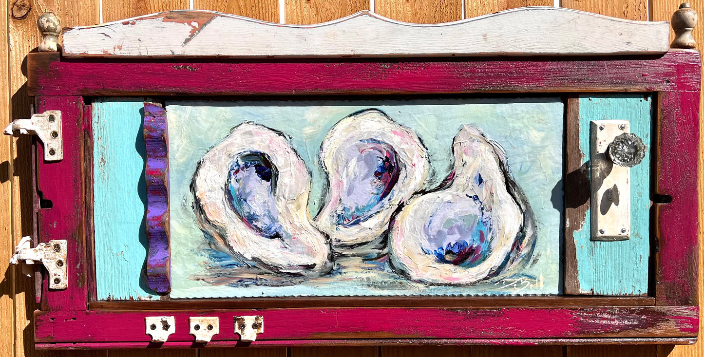 OYSTER SHELLS Painting on Architectural Salvage by New Orleans artist, Paige DeBell