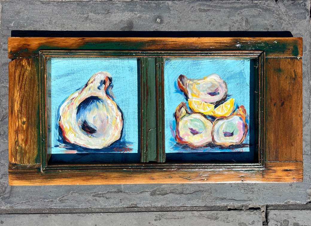 OYSTER SHELLS Original Painting by Paige DeBell on Architectural Salvage from New Orleans