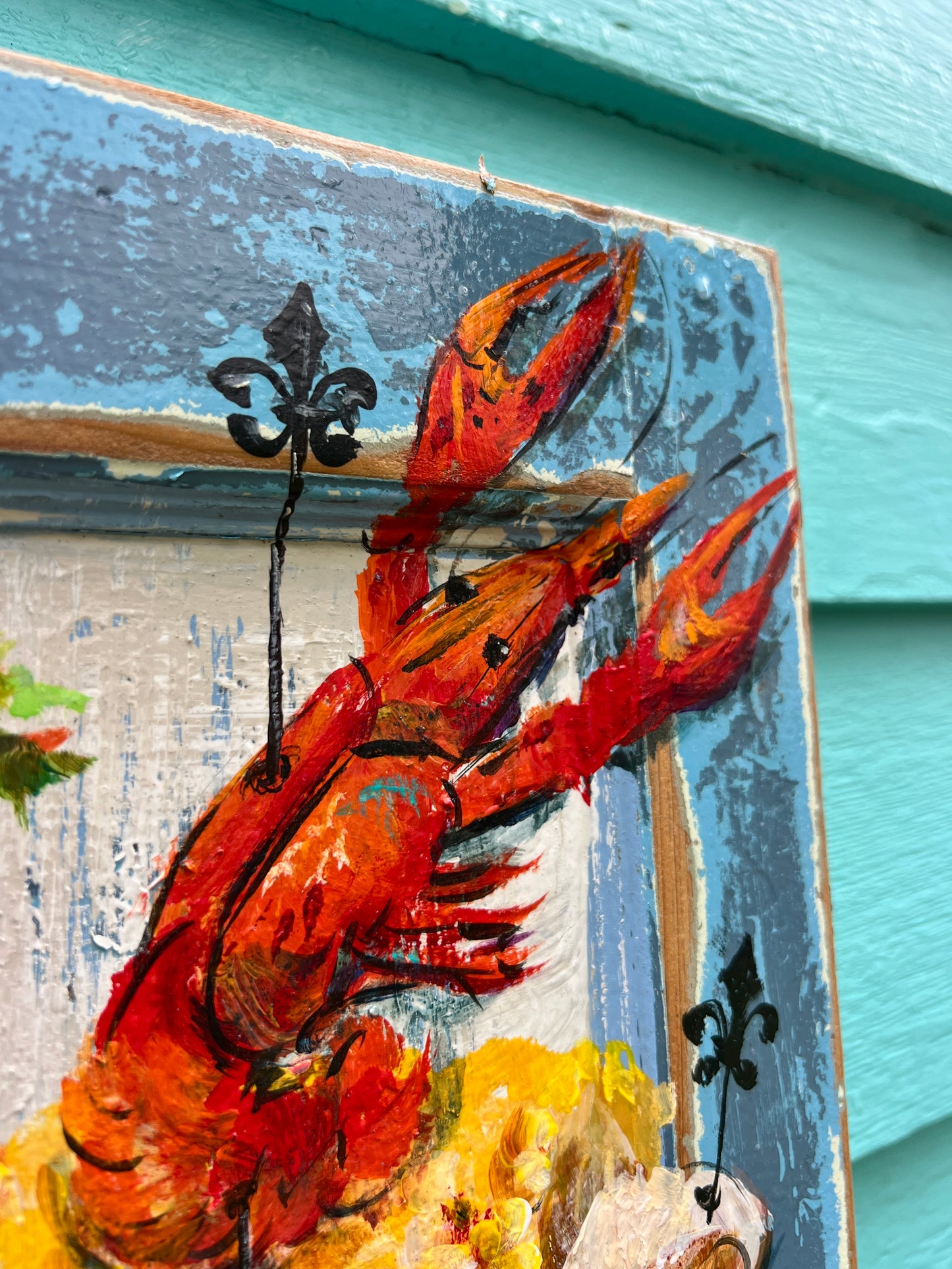 CRAWFISH BOIL BLOODY MARY * Original Painting on reclaimed wood * New Orleans artist Paige DeBell