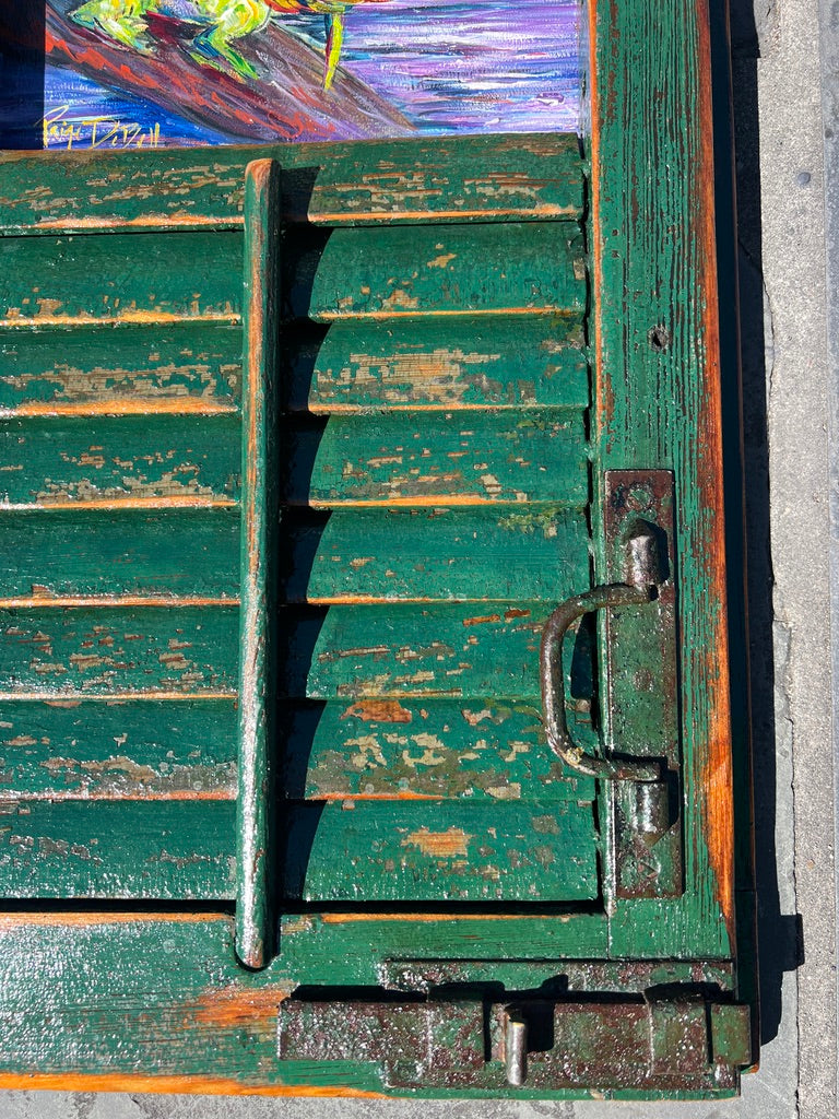 SWAMP FRIENDS ** Original Painting by Paige DeBell on a Reclaimed Shutter ** Architectural Salvage from New Orleans