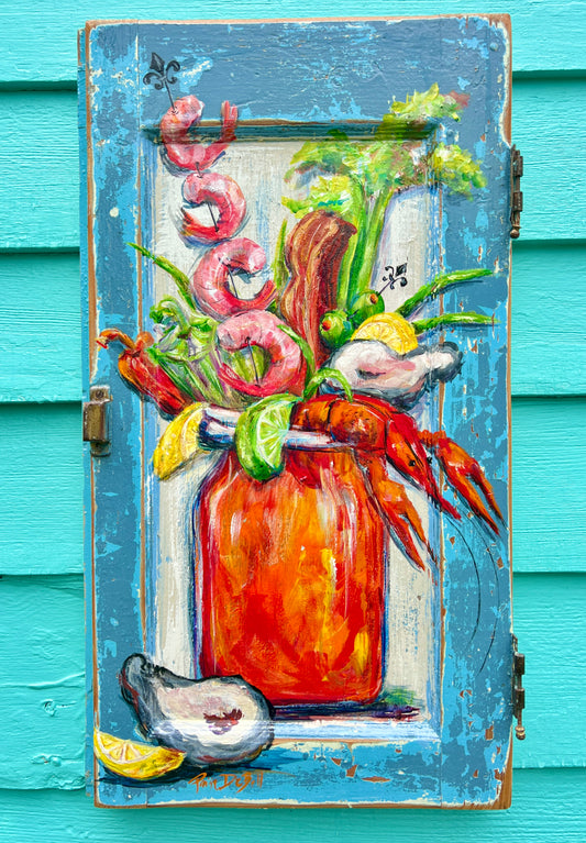 DIRTY COAST BLOODY MARY * Original Painting on reclaimed wood * New Orleans artist Paige DeBell
