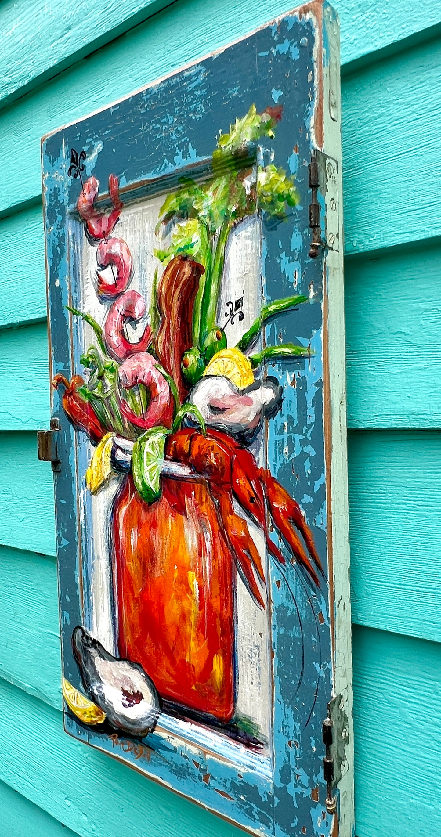 DIRTY COAST BLOODY MARY * Original Painting on reclaimed wood * New Orleans artist Paige DeBell