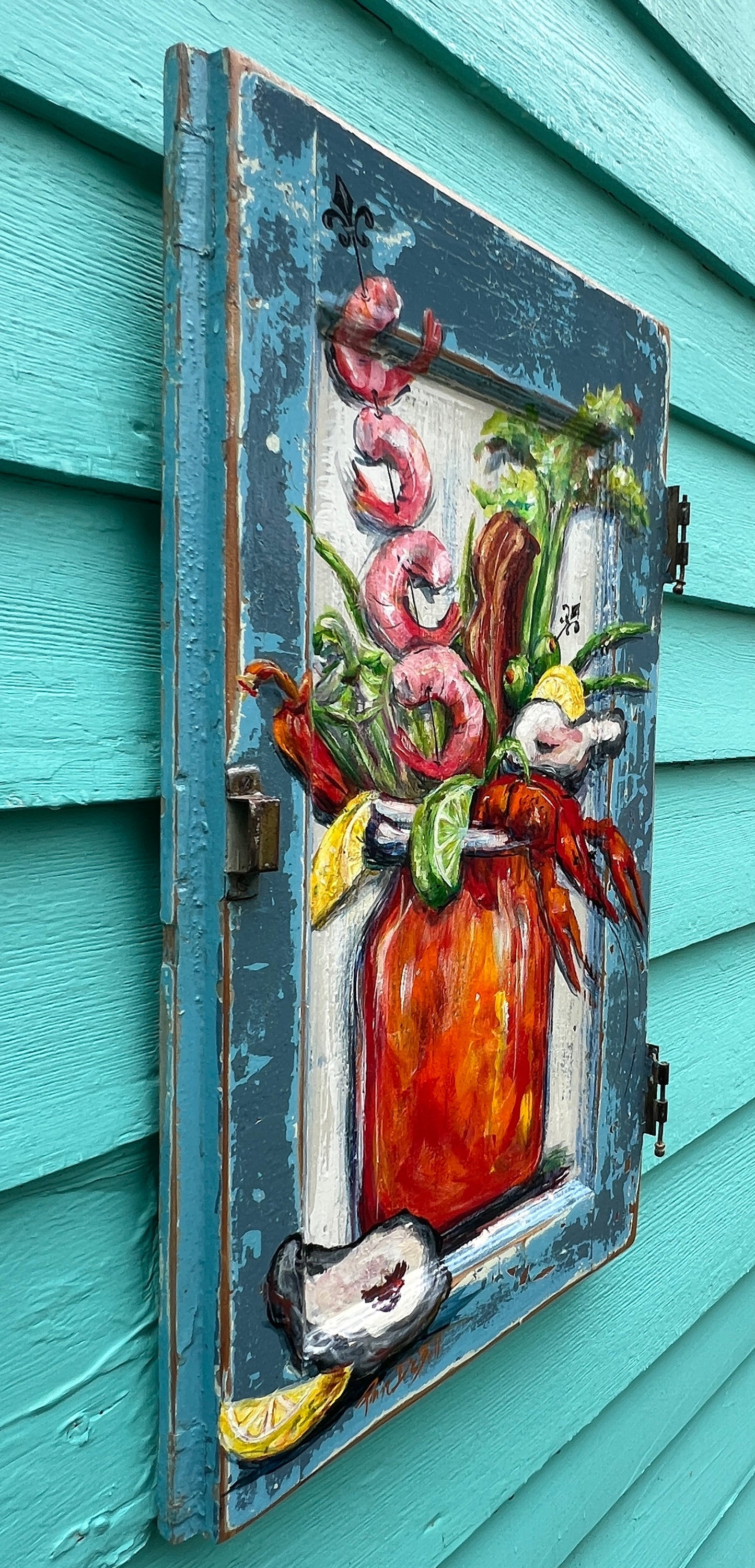 DIRTY COAST BLOODY MARY * Original Painting on reclaimed wood * New Orleans artist Paige DeBell