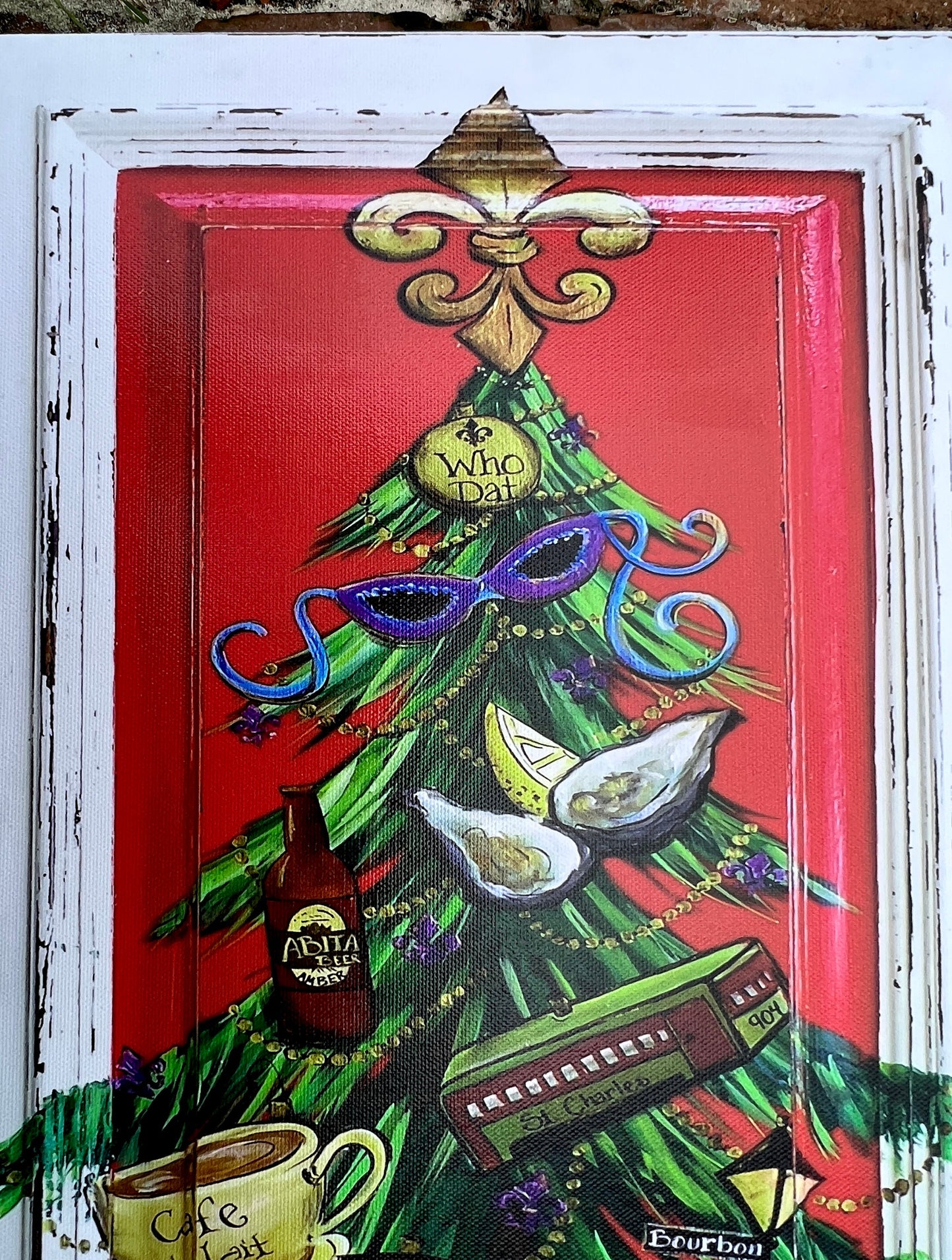 New Orleans CHRISTMAS TREE PAINTING 12 x 24 Gallery Wrapped Giclee **NoLA Christmas Ornaments