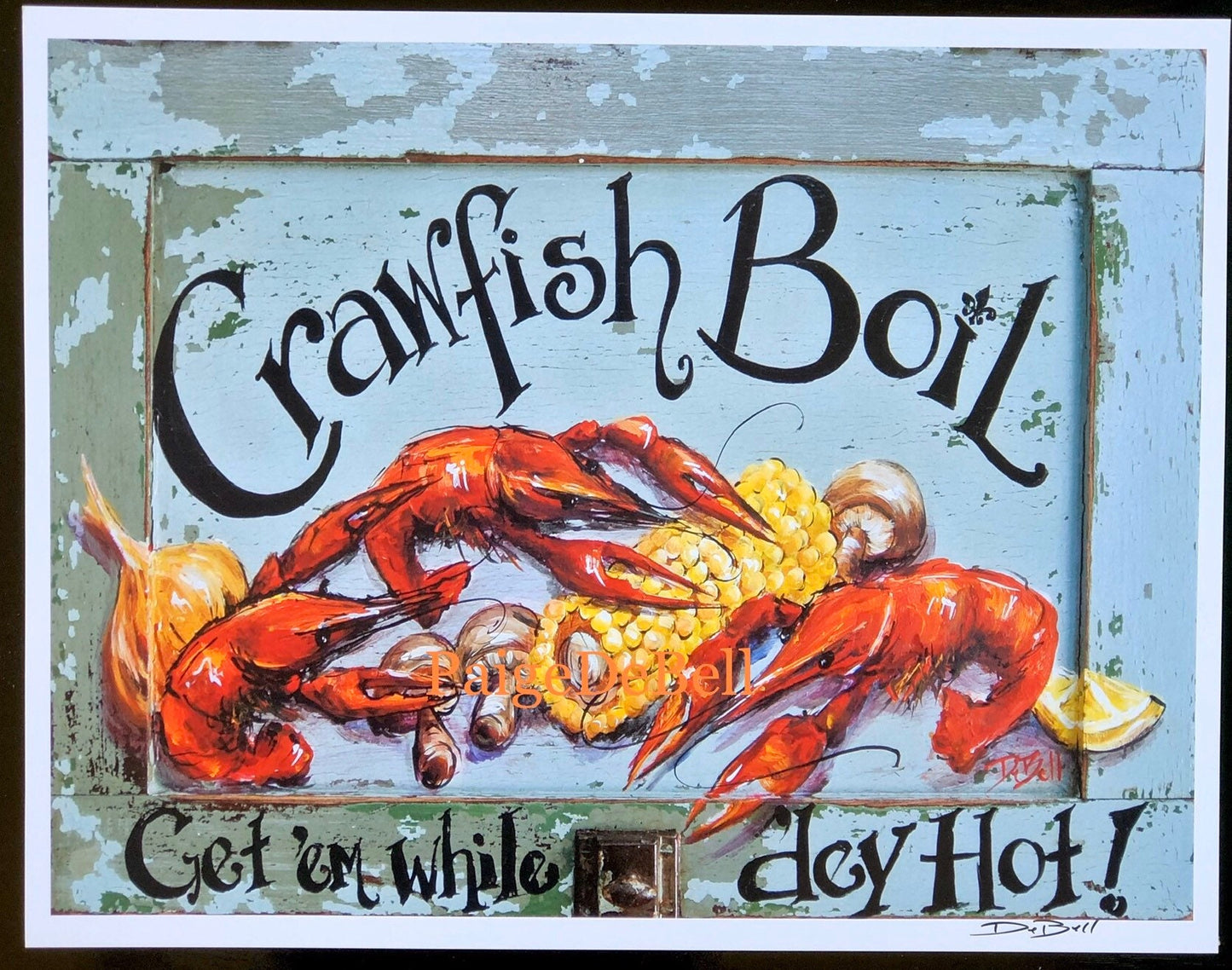 CRAWFISH BOIL ** 11" x14" Print of my original painting by New Orleans artist, Paige DeBell on Architectural Salvage