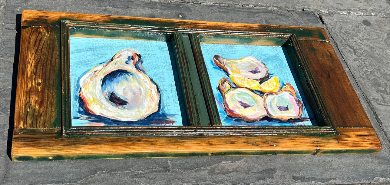 OYSTER SHELLS Original Painting by Paige DeBell on Architectural Salvage from New Orleans