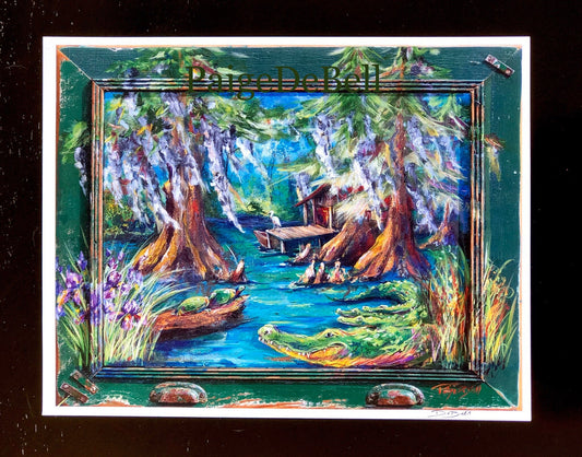 ALLIGATOR BAYOU ** 11" x 14" Print of my original painting by New Orleans artist, Paige DeBell on Architectural Salvage