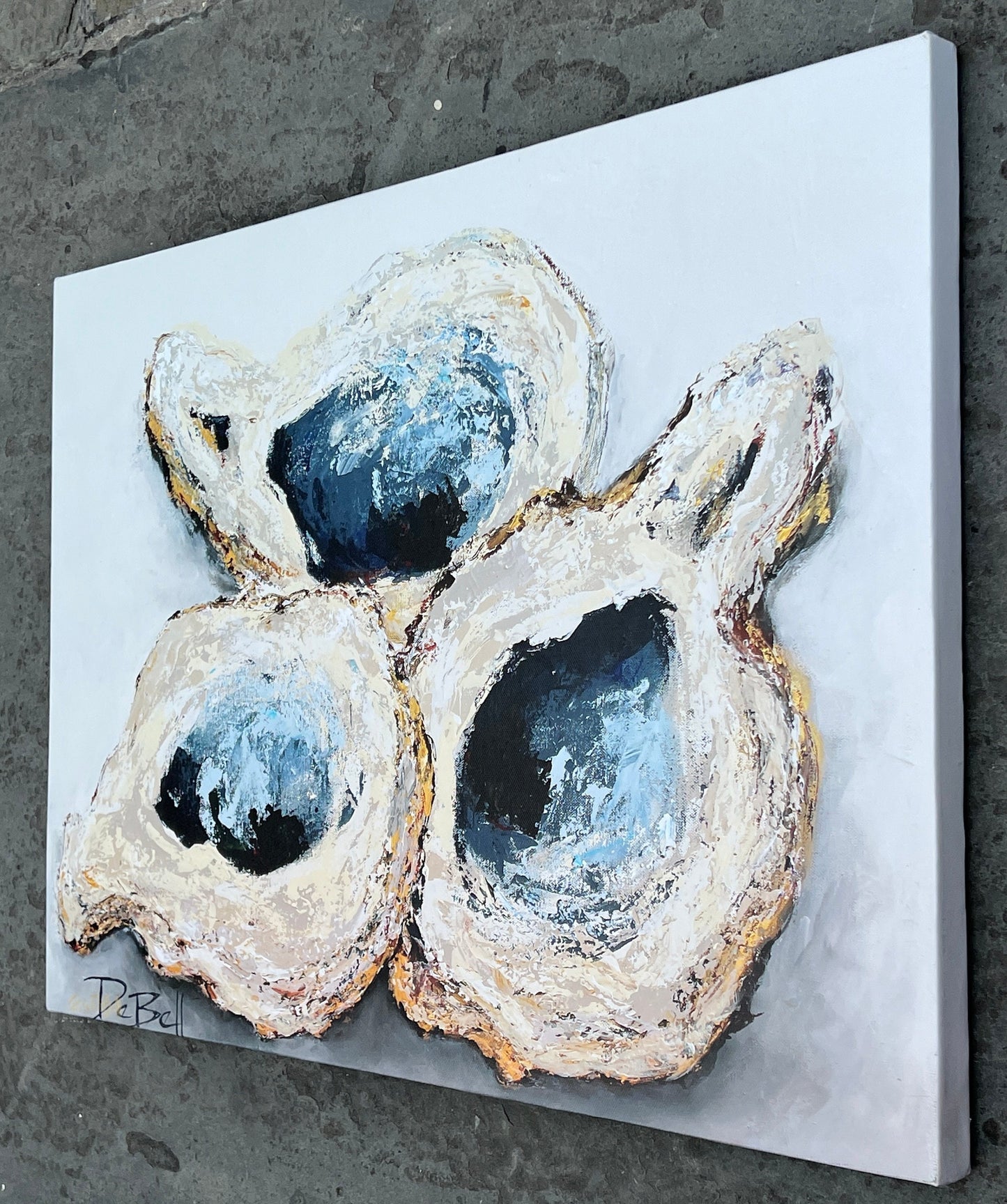 THREE OYSTER SHELLS**Gallery Wrapped Giclee 18" X 24" ** by Paige DeBell