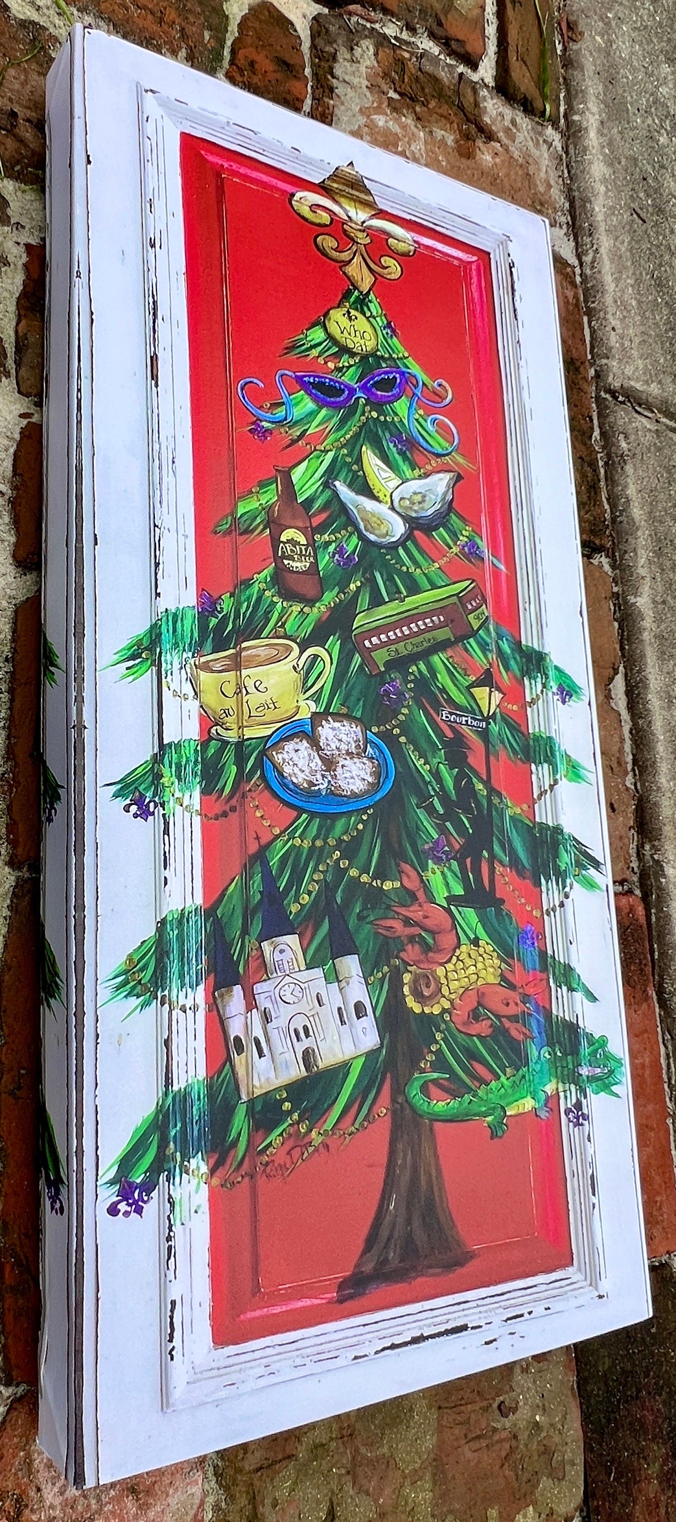 New Orleans CHRISTMAS TREE PAINTING 12 x 24 Gallery Wrapped Giclee **NoLA Christmas Ornaments