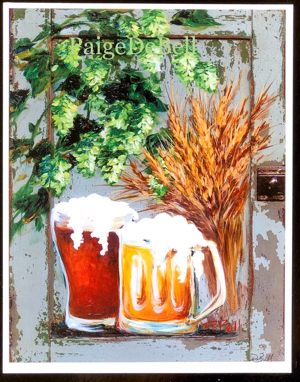 BARLEY and HOPS Painting**BEER Painting on Architectural Salvage ** 11"x 14" Print of my original by New Orleans artist, Paige DeBell