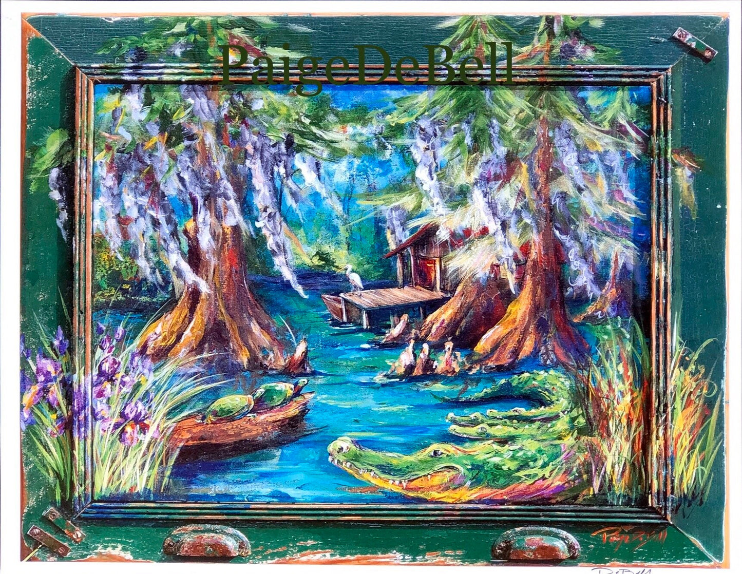 ALLIGATOR BAYOU ** 11" x 14" Print of my original painting by New Orleans artist, Paige DeBell on Architectural Salvage