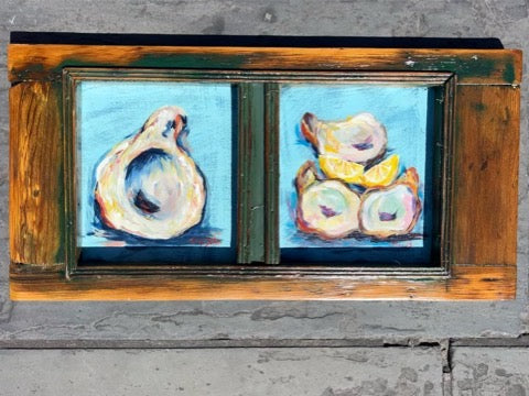 OYSTER SHELLS Original Painting by Paige DeBell on Architectural Salvage from New Orleans