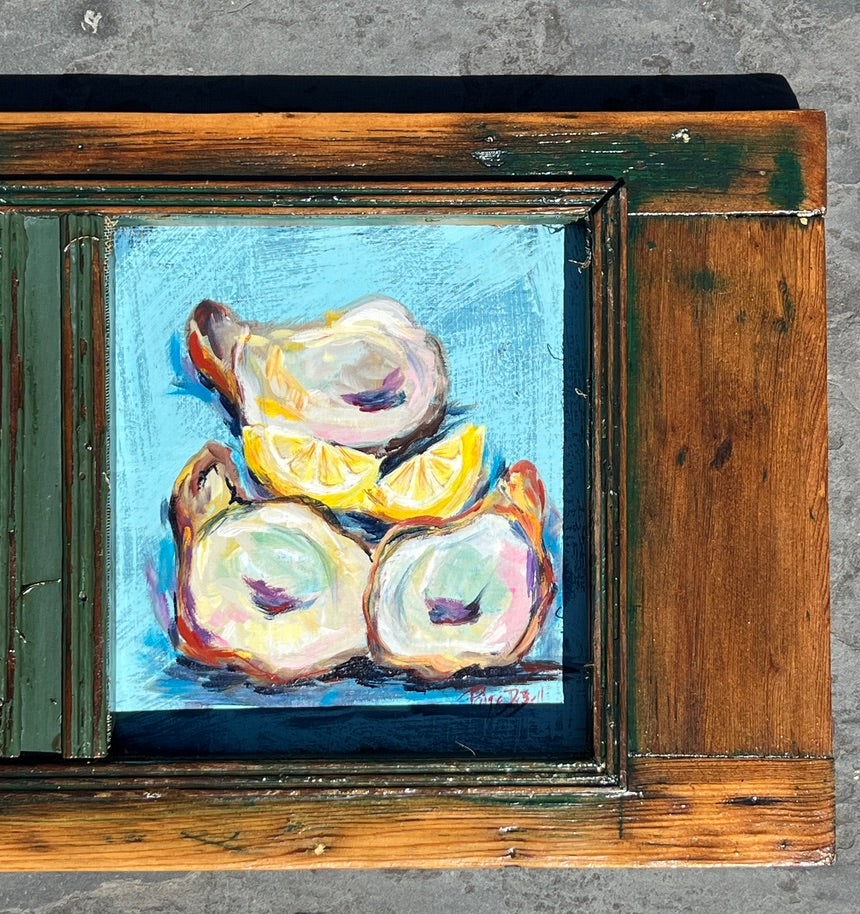 OYSTER SHELLS Original Painting by Paige DeBell on Architectural Salvage from New Orleans