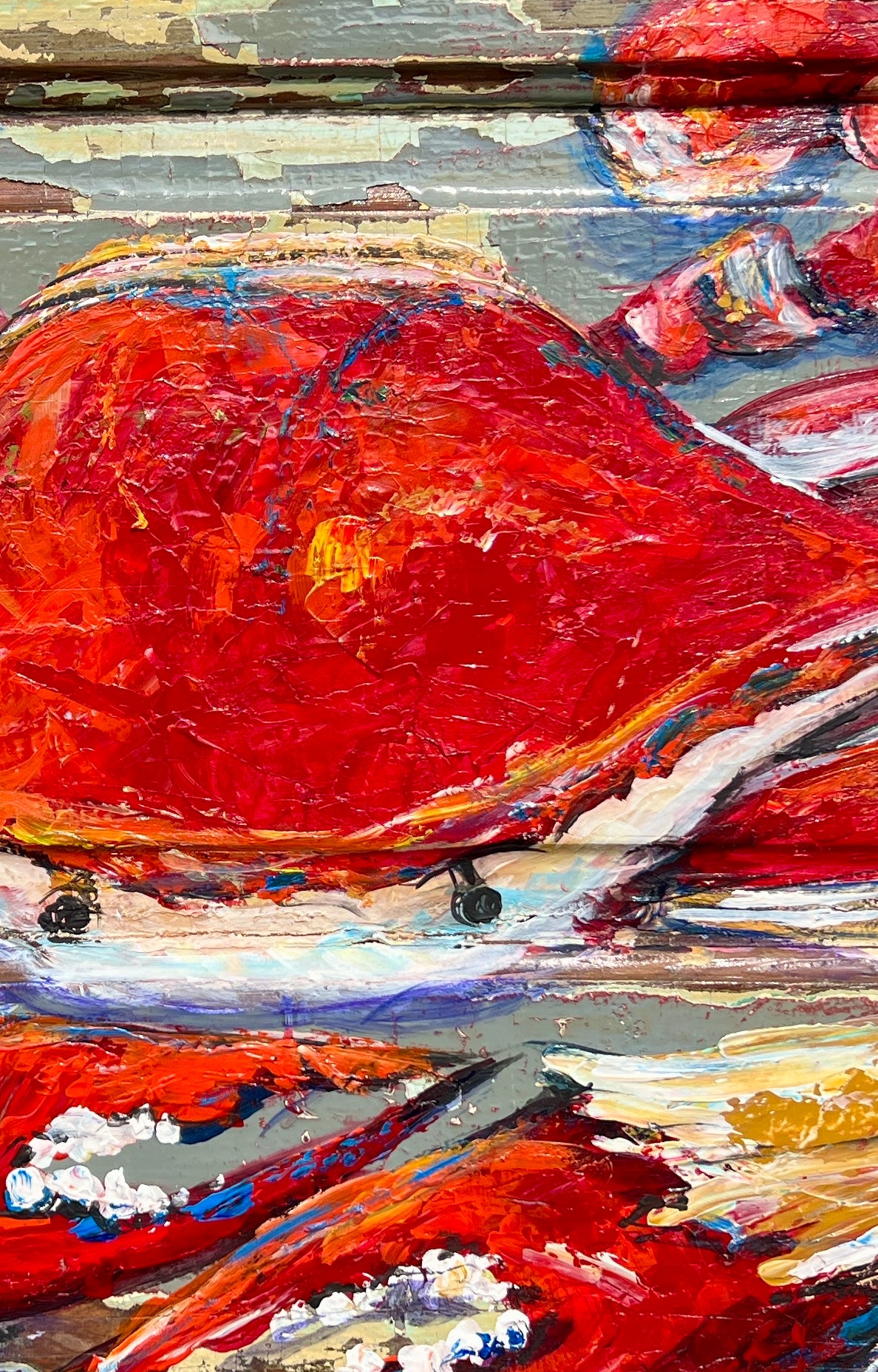 RED CRAB PAINTING Original Crab Painting by Paige DeBell on Reclaimed Door from New Orleans 22” x 34” Coastal Wall Fine Art Rustic Nautical