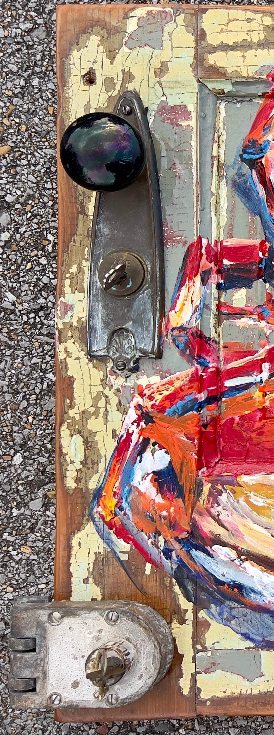 RED CRAB PAINTING Original Crab Painting by Paige DeBell on Reclaimed Door from New Orleans 22” x 34” Coastal Wall Fine Art Rustic Nautical