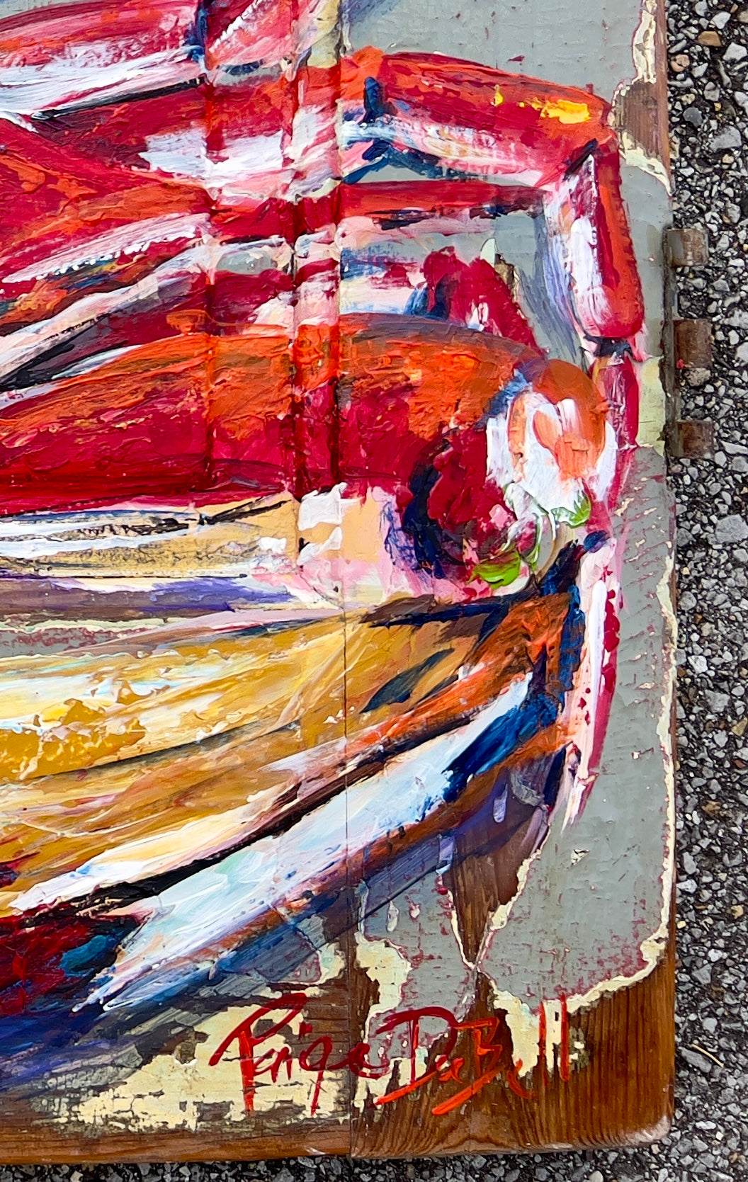 RED CRAB PAINTING Original Crab Painting by Paige DeBell on Reclaimed Door from New Orleans 22” x 34” Coastal Wall Fine Art Rustic Nautical