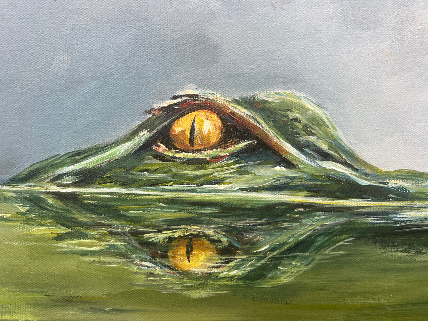 AMBER REFLECTIONS**Original Alligator and Butterfly Painting on architectural salvage from New Orleans artist, Paige DeBell.  20” x 44”